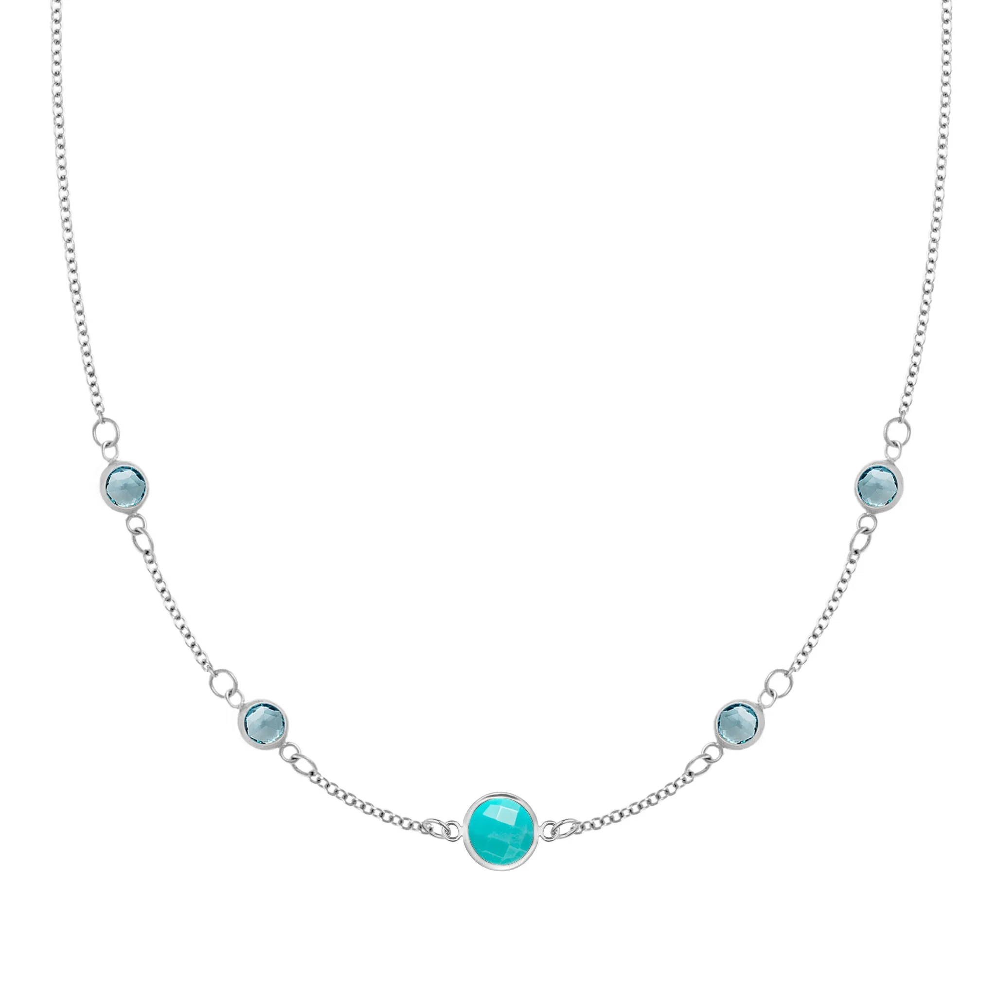 1 Grand & 4 Petite Turquoise & Nantucket Blue Topaz Necklace in 14k Gold (December) sold by Haverhill product image thumbnail 5
