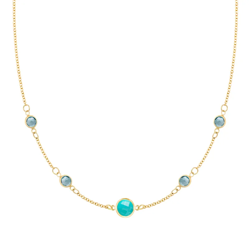 1 Grand & 4 Petite Turquoise & Nantucket Blue Topaz Necklace in 14k Gold (December) sold by Haverhill
