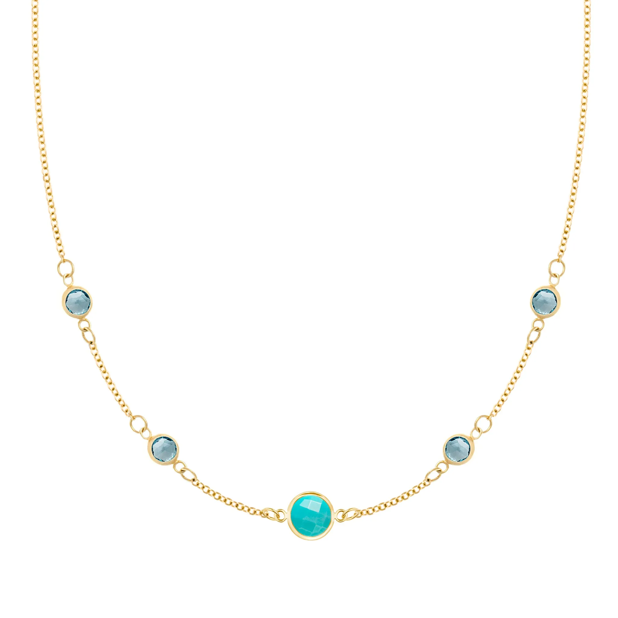 1 Grand & 4 Petite Turquoise & Nantucket Blue Topaz Necklace in 14k Gold (December) sold by Haverhill
