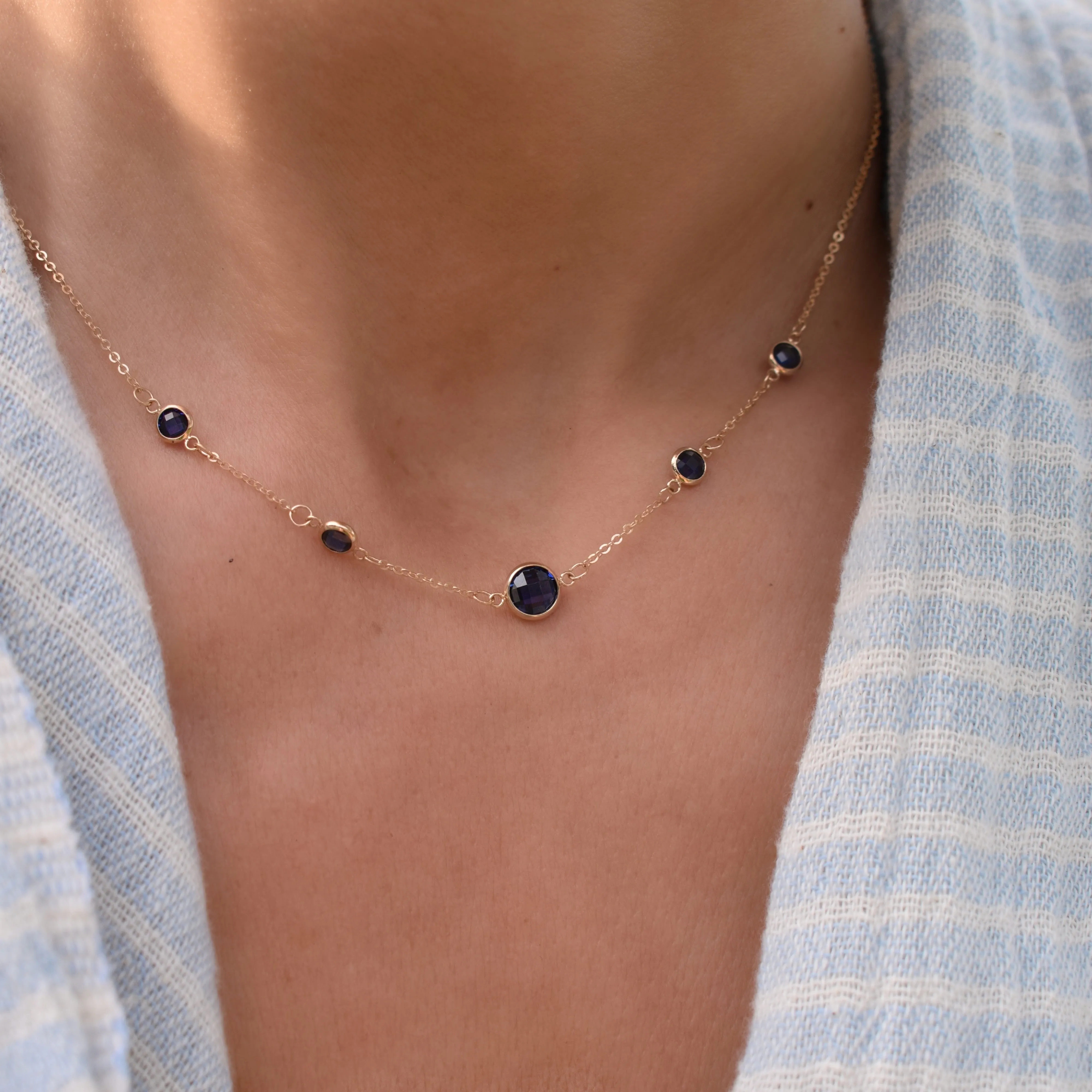 1 Grand & 4 Petite Sapphire Necklace in 14k Gold (September) sold by Haverhill product image thumbnail 3
