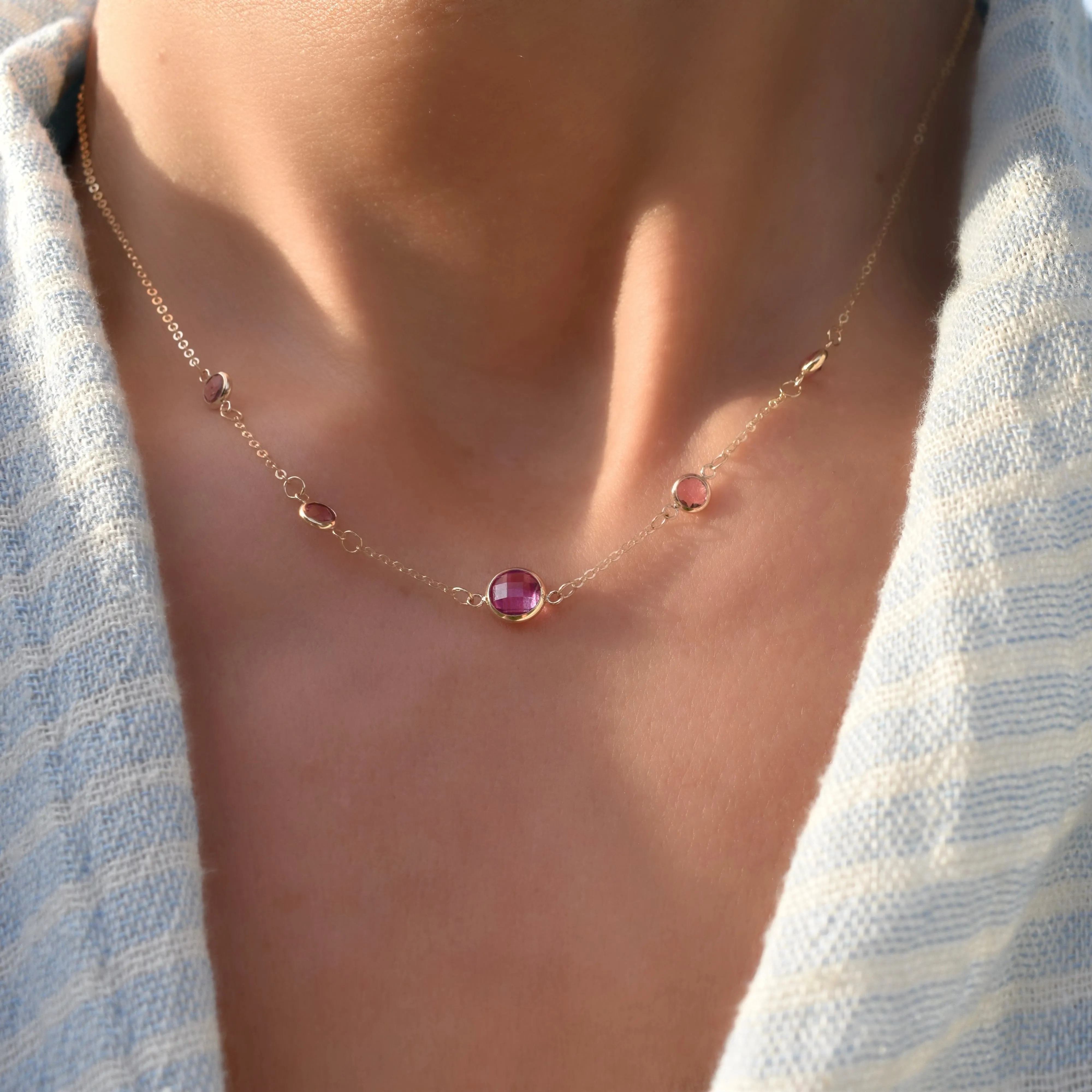 1 Grand & 4 Petite Pink Sapphire Necklace in 14k Gold (October) sold by Haverhill product image thumbnail 3