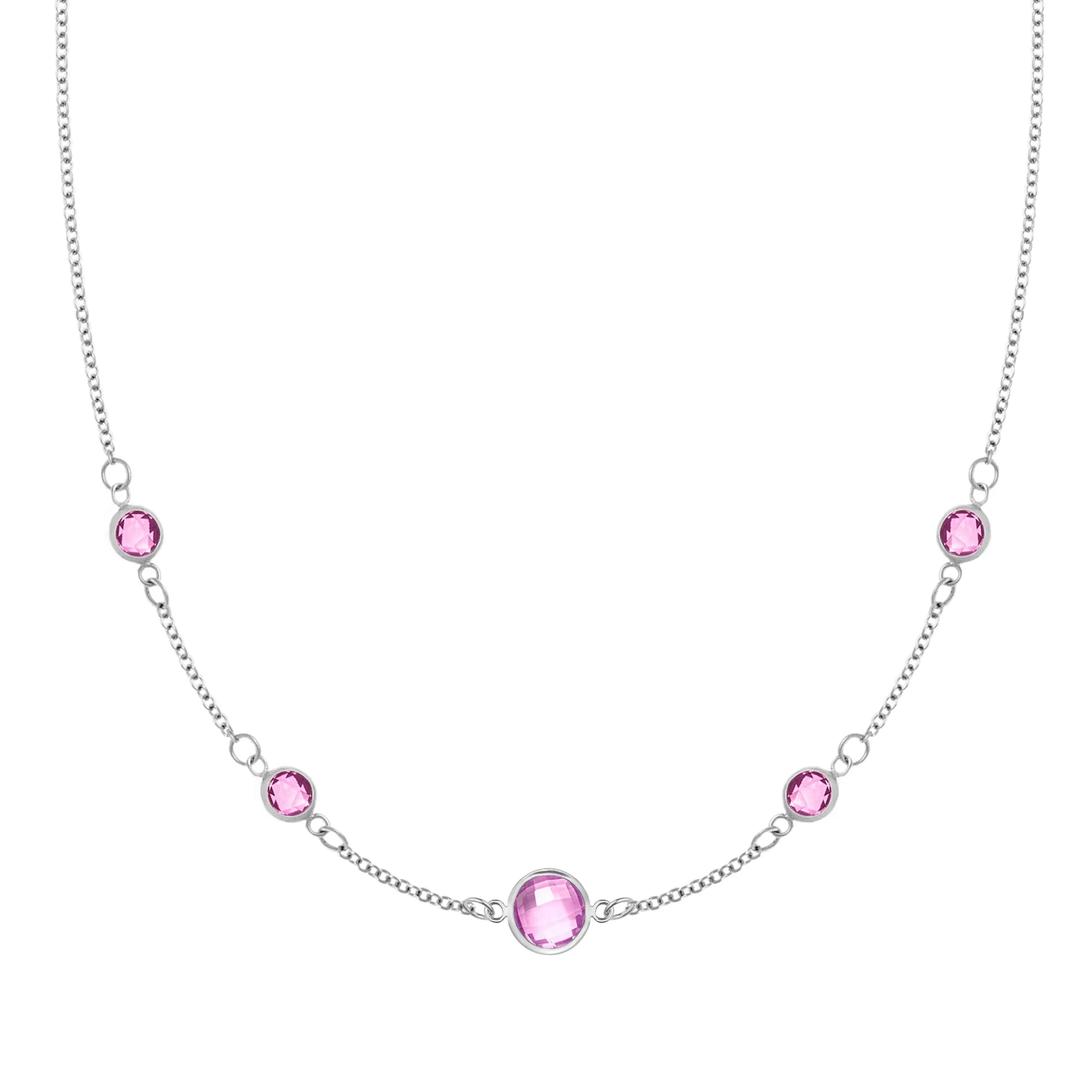 1 Grand & 4 Petite Pink Sapphire Necklace in 14k Gold (October) sold by Haverhill product image thumbnail 5