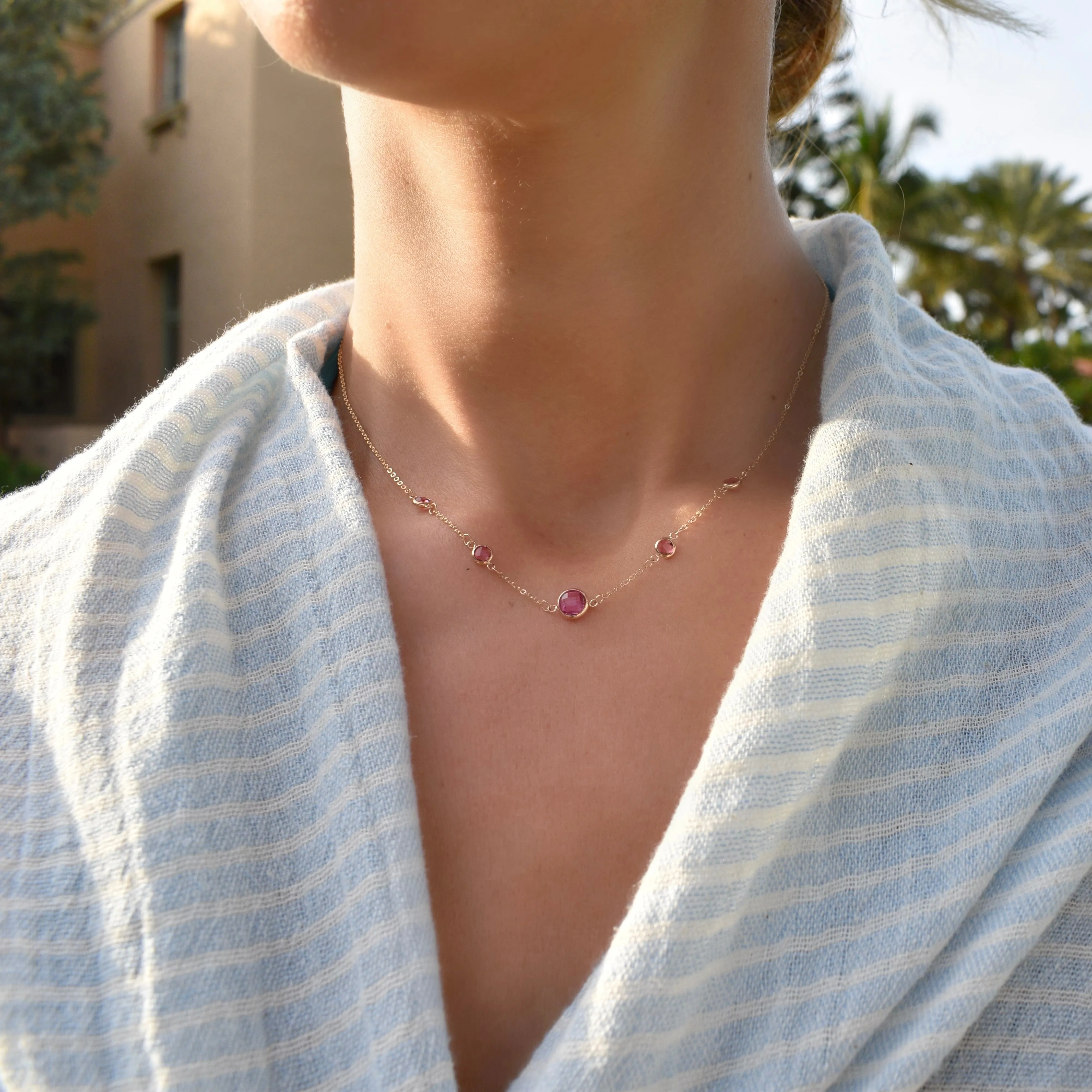 1 Grand & 4 Petite Pink Sapphire Necklace in 14k Gold (October) sold by Haverhill product image thumbnail 2