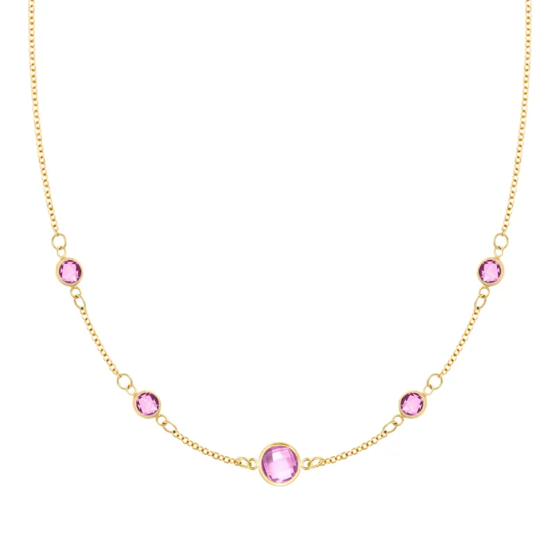 1 Grand & 4 Petite Pink Sapphire Necklace in 14k Gold (October) sold by Haverhill