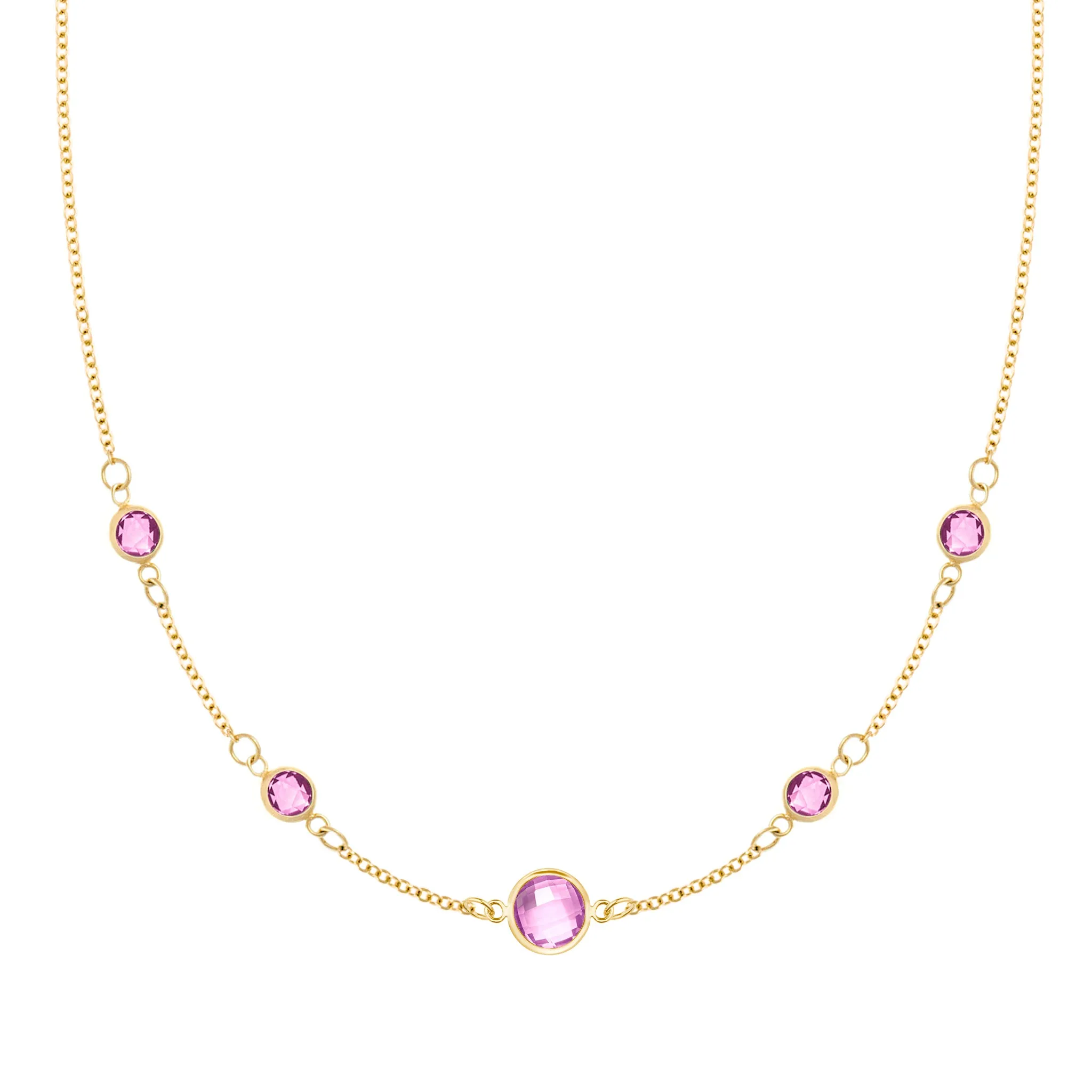 1 Grand & 4 Petite Pink Sapphire Necklace in 14k Gold (October) sold by Haverhill