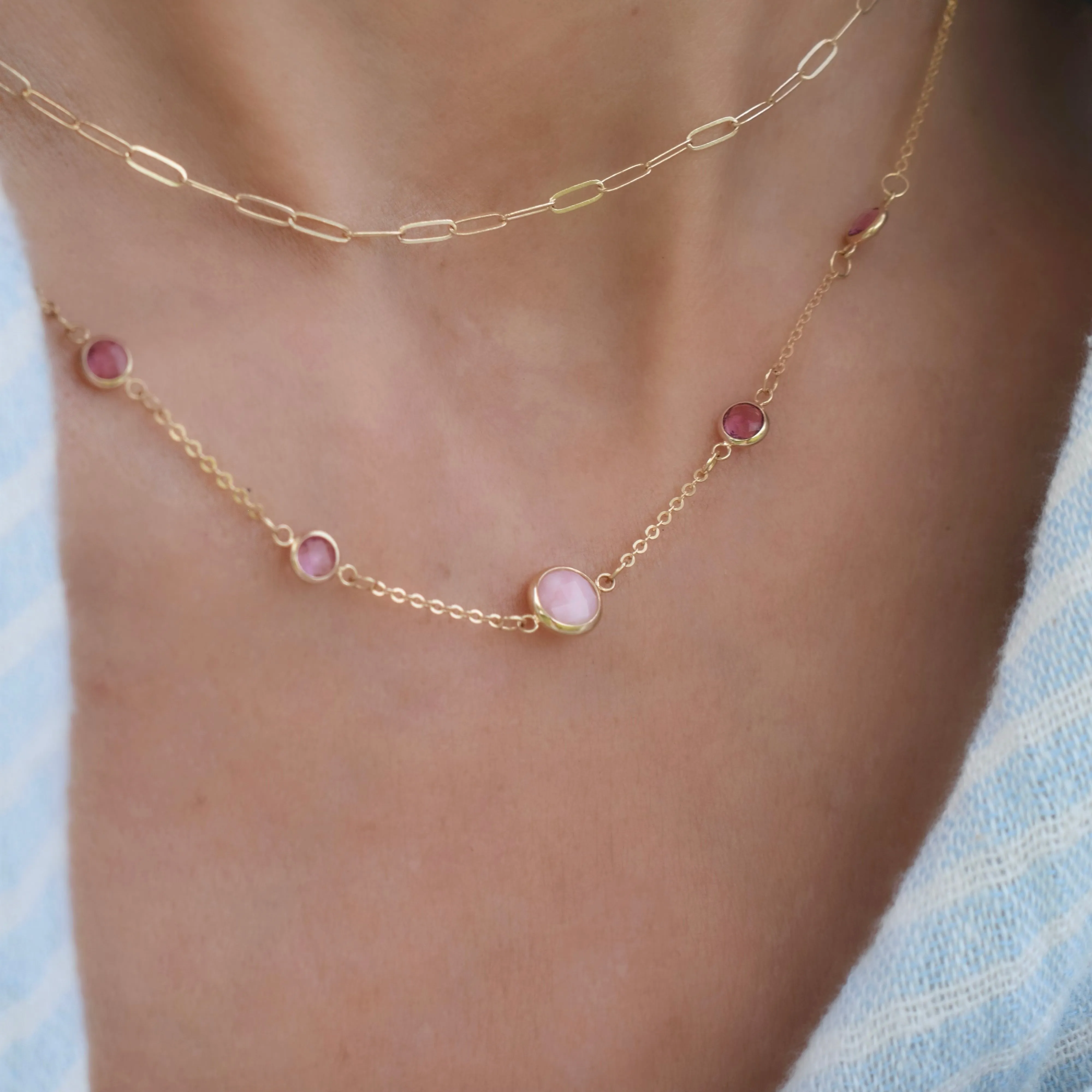 1 Grand & 4 Petite Pink Opal & Pink Sapphire Necklace in 14k Gold (October) sold by Haverhill product image thumbnail 3