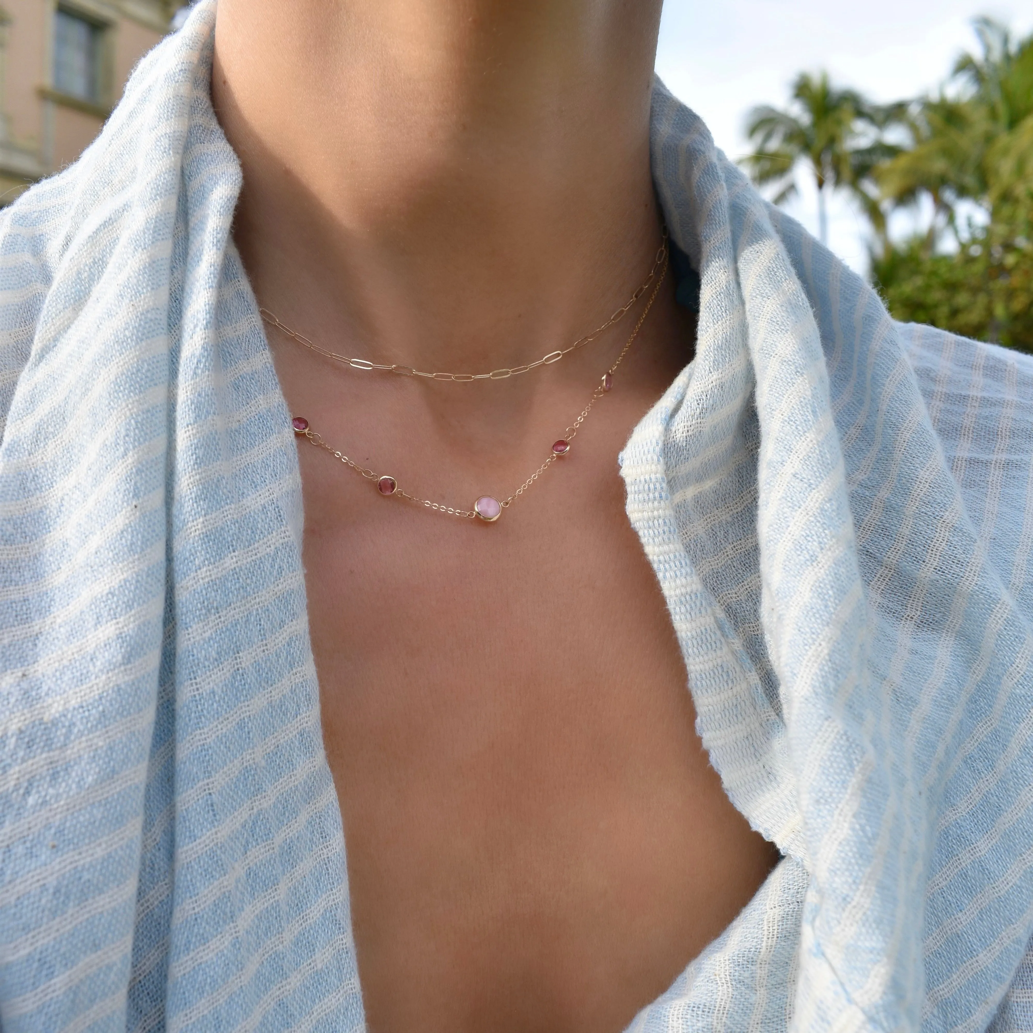 1 Grand & 4 Petite Pink Opal & Pink Sapphire Necklace in 14k Gold (October) sold by Haverhill product image thumbnail 2