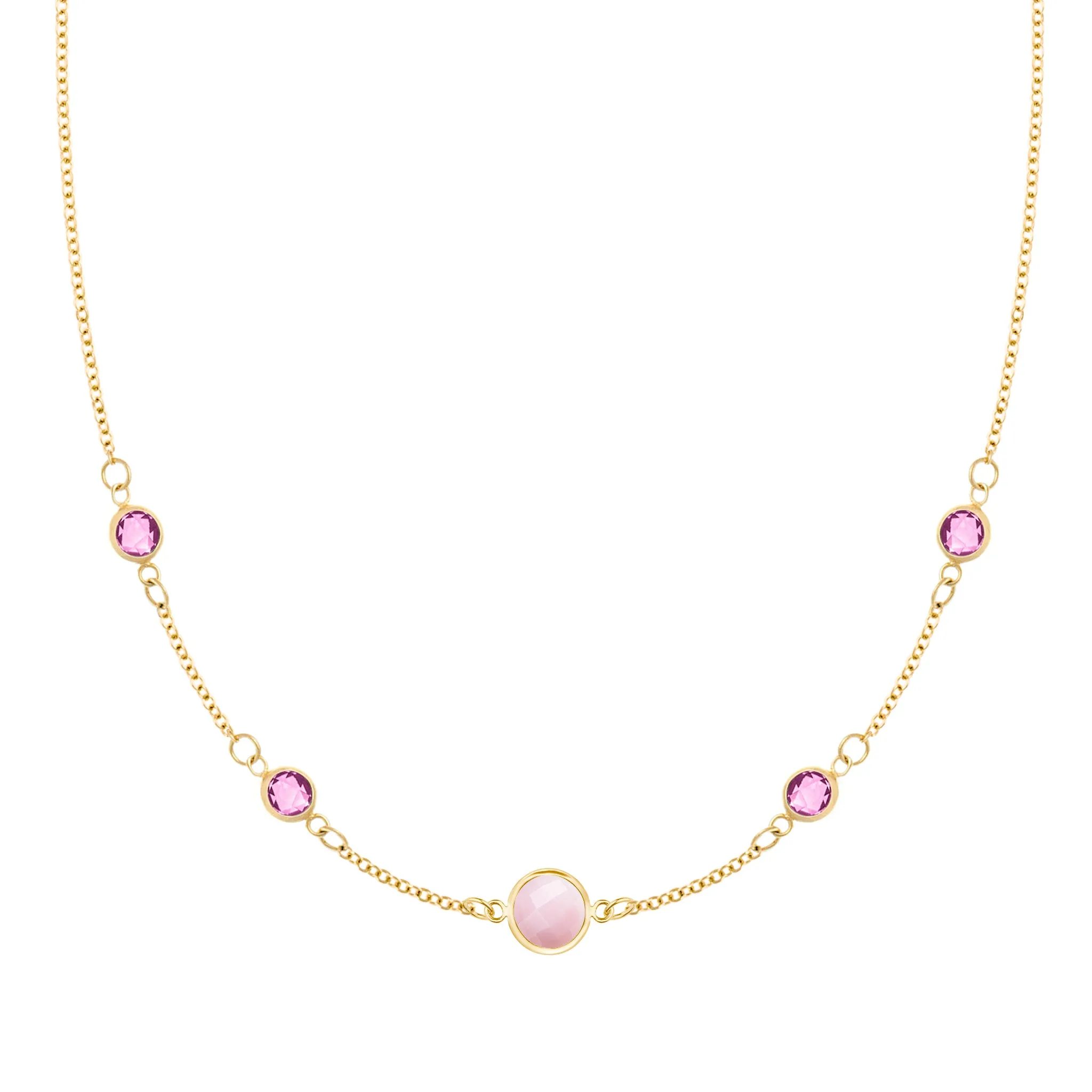 1 Grand & 4 Petite Pink Opal & Pink Sapphire Necklace in 14k Gold (October) sold by Haverhill