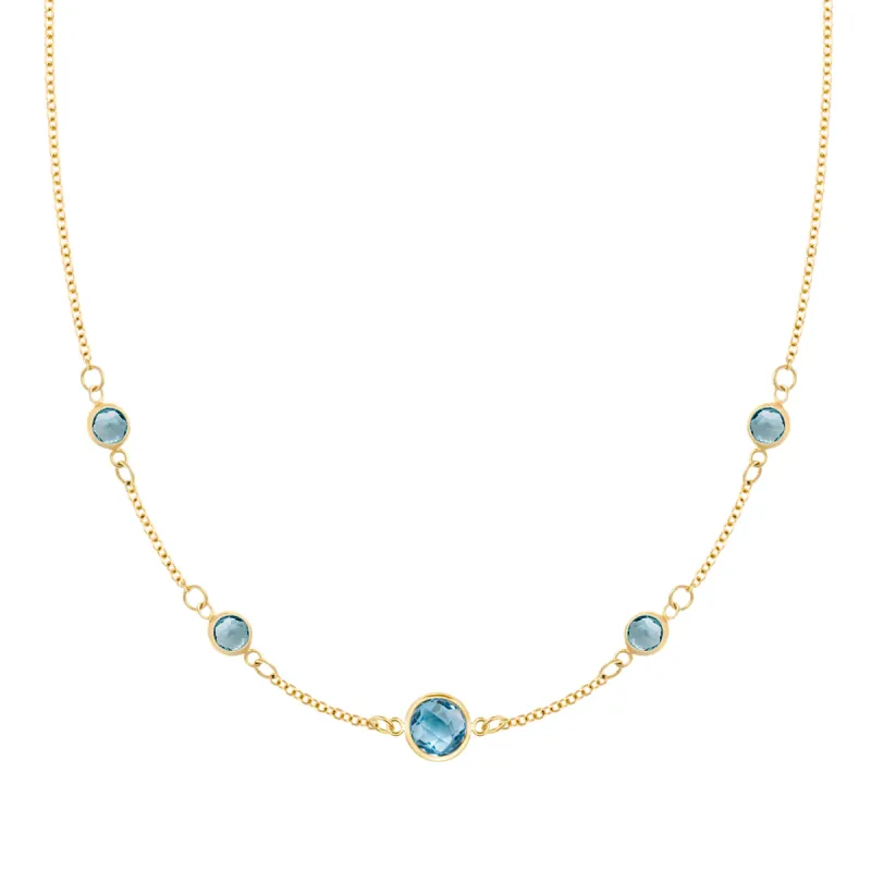 1 Grand & 4 Petite Nantucket Blue Topaz Necklace in 14k Gold (December) sold by Haverhill