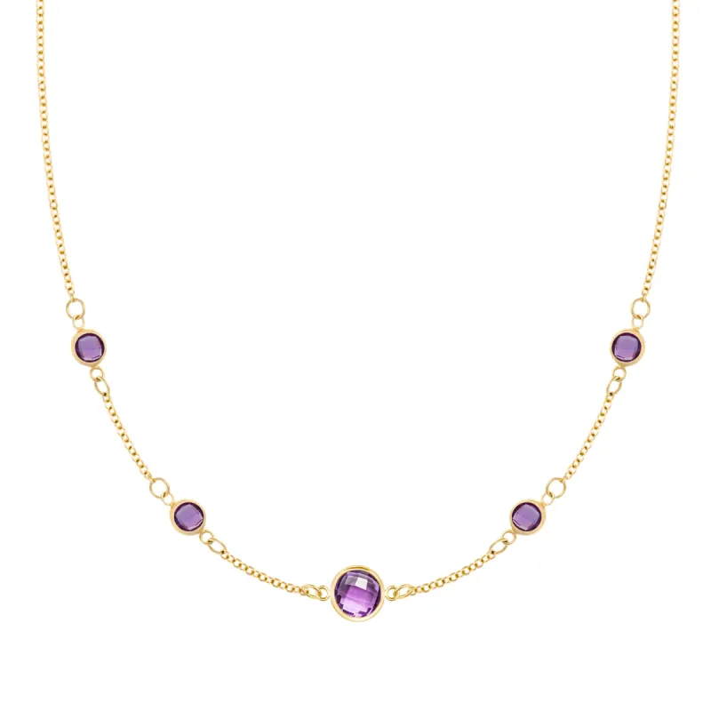 1 Grand & 4 Petite Amethyst Necklace in 14k Gold (February) sold by Haverhill