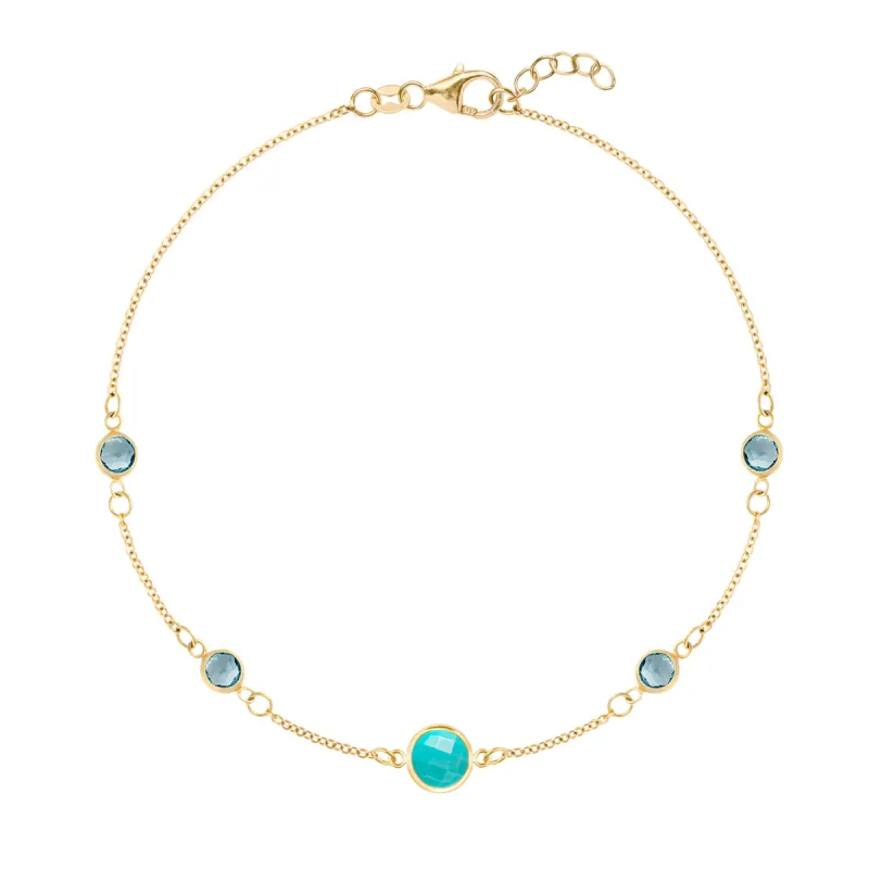 1 Grand & 4 Petite Turquoise & Nantucket Blue Topaz Bracelet in 14k Gold (December) sold by Haverhill