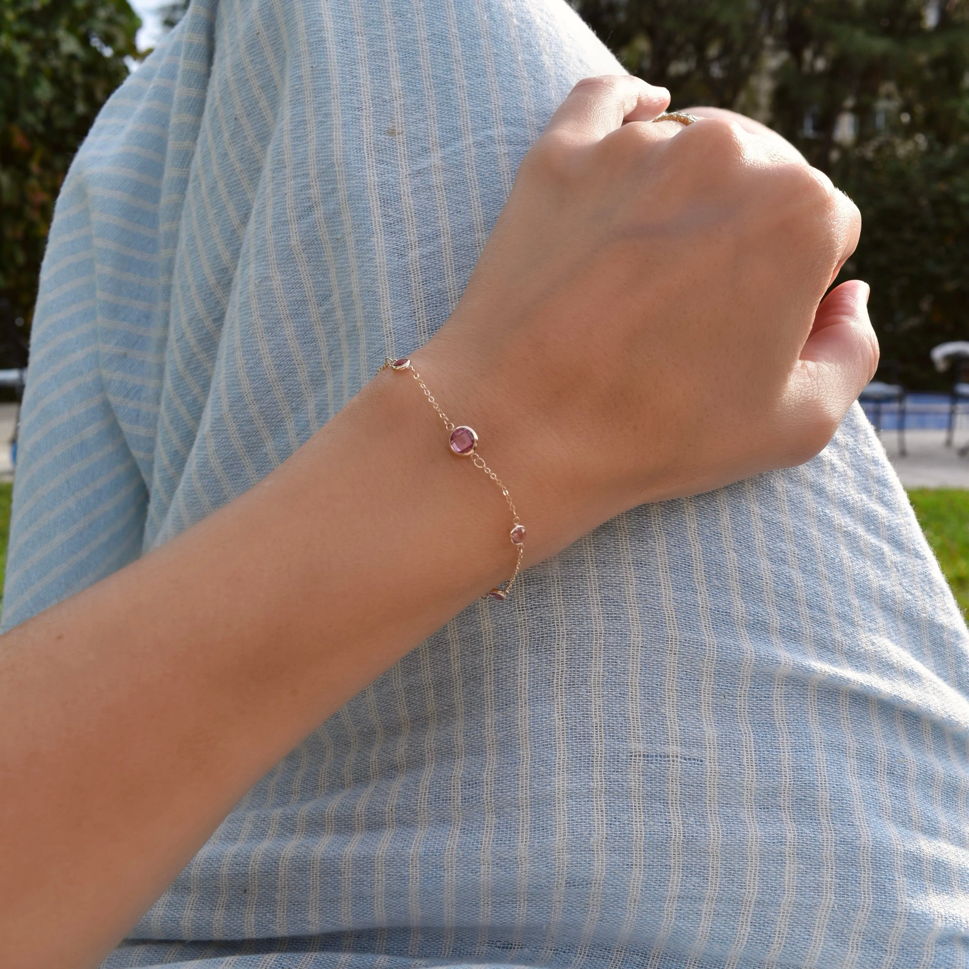1 Grand & 4 Petite Pink Sapphire Bracelet in 14k Gold (October) sold by Haverhill product image thumbnail 2