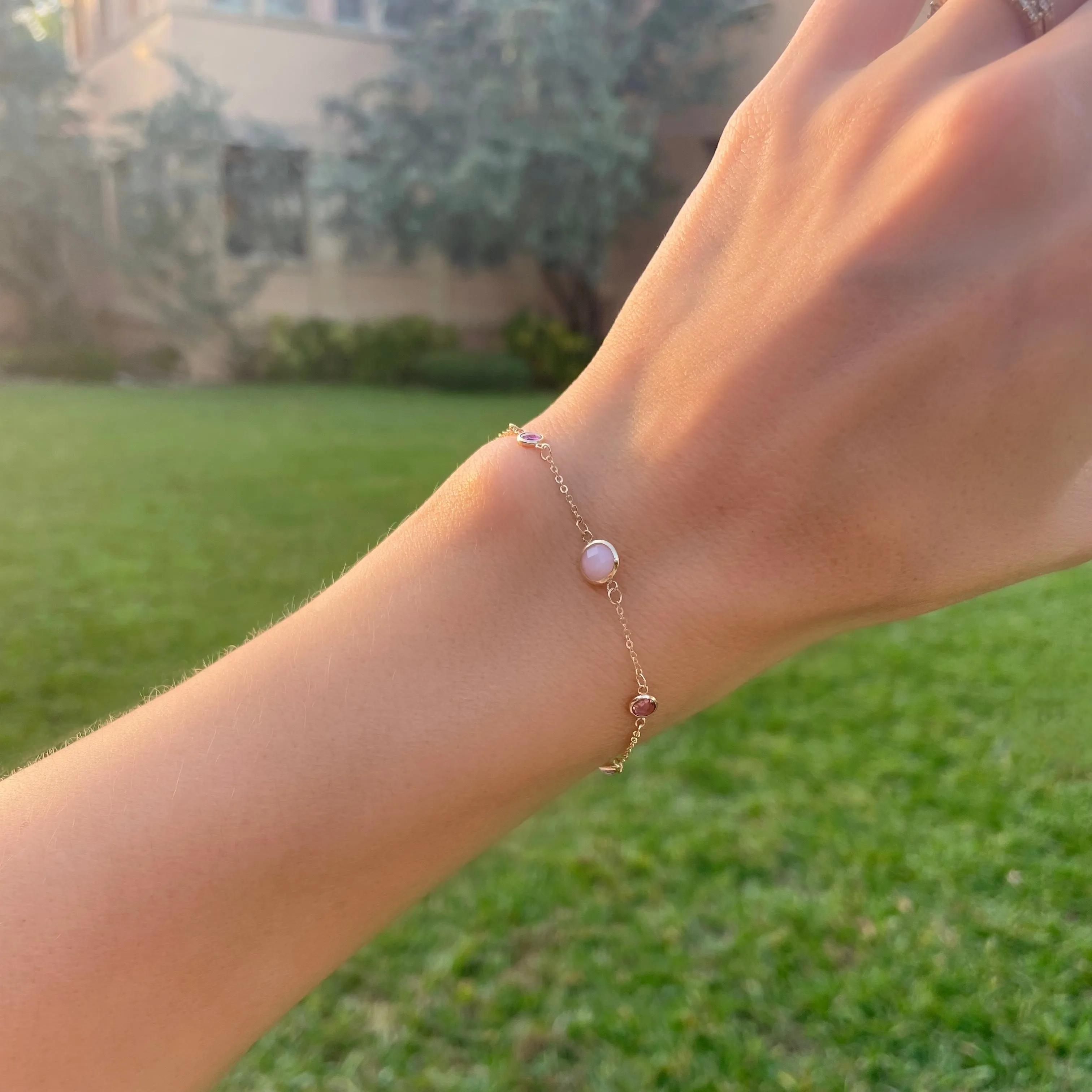 1 Grand & 4 Petite Pink Opal & Pink Sapphire Bracelet in 14k Gold (October) sold by Haverhill product image thumbnail 2