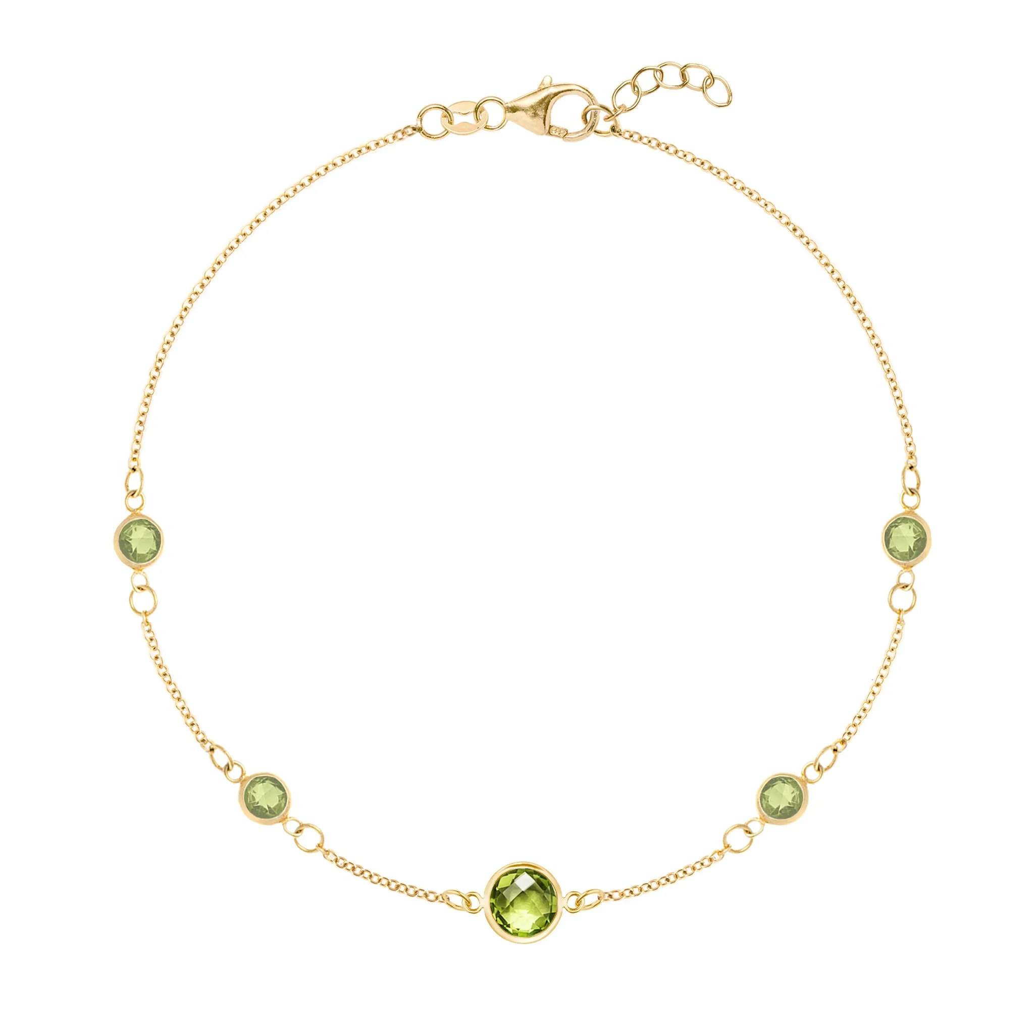 1 Grand & 4 Petite Peridot Bracelet in 14k Gold (August) sold by Haverhill