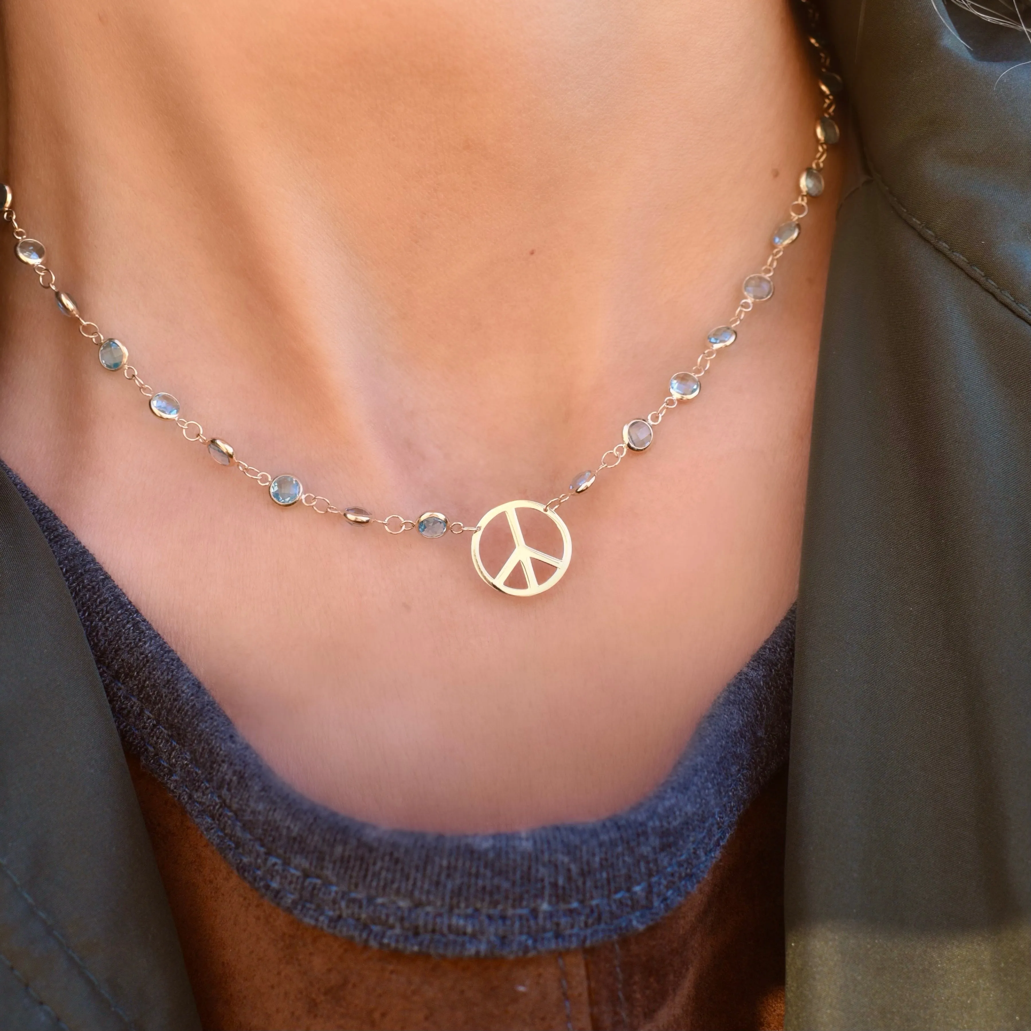 Large Peace Sign Newport Necklace in 14k Gold sold by Haverhill product image thumbnail 2