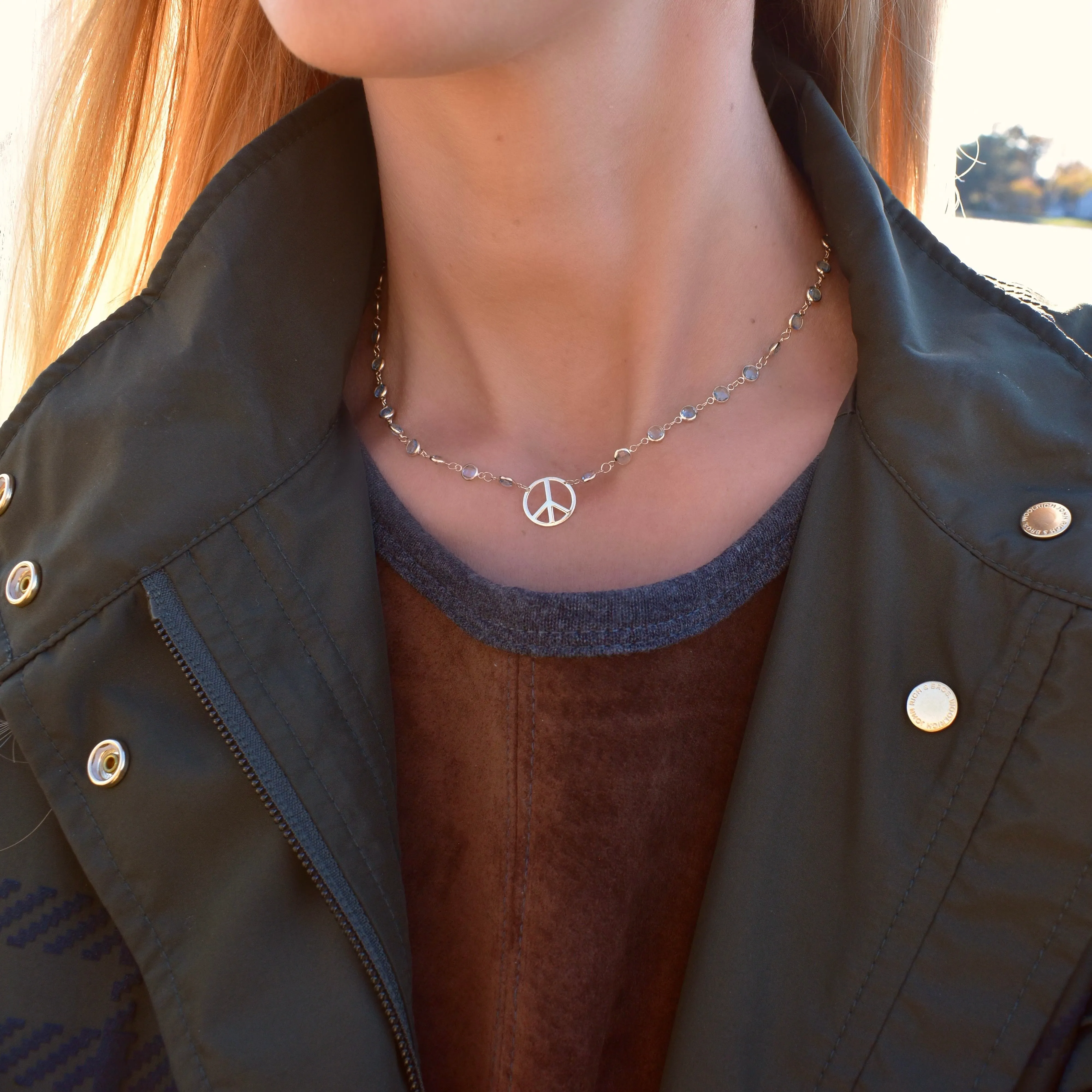 Large Peace Sign Newport Necklace in 14k Gold sold by Haverhill product image thumbnail 3