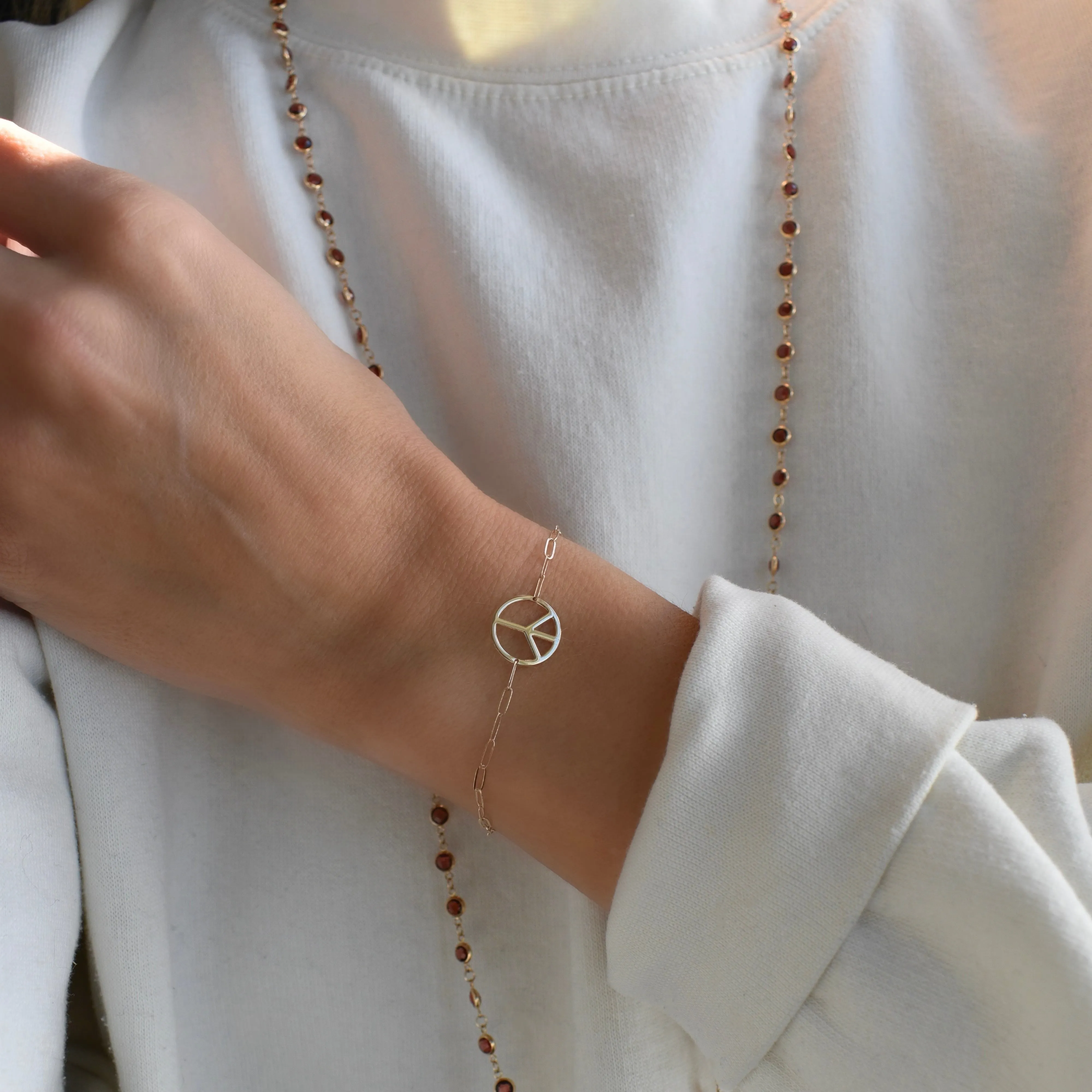 Large Peace Sign Adelaide Mini Bracelet in 14k Gold sold by Haverhill product image thumbnail 2
