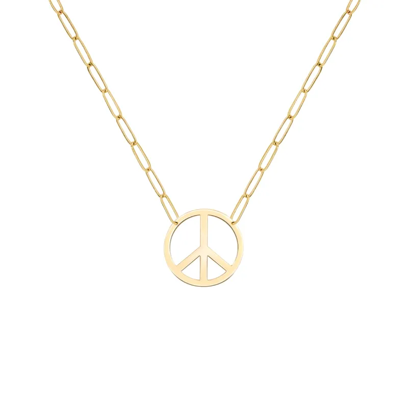 Large Peace Sign Adelaide Mini Necklace in 14k Gold sold by Haverhill