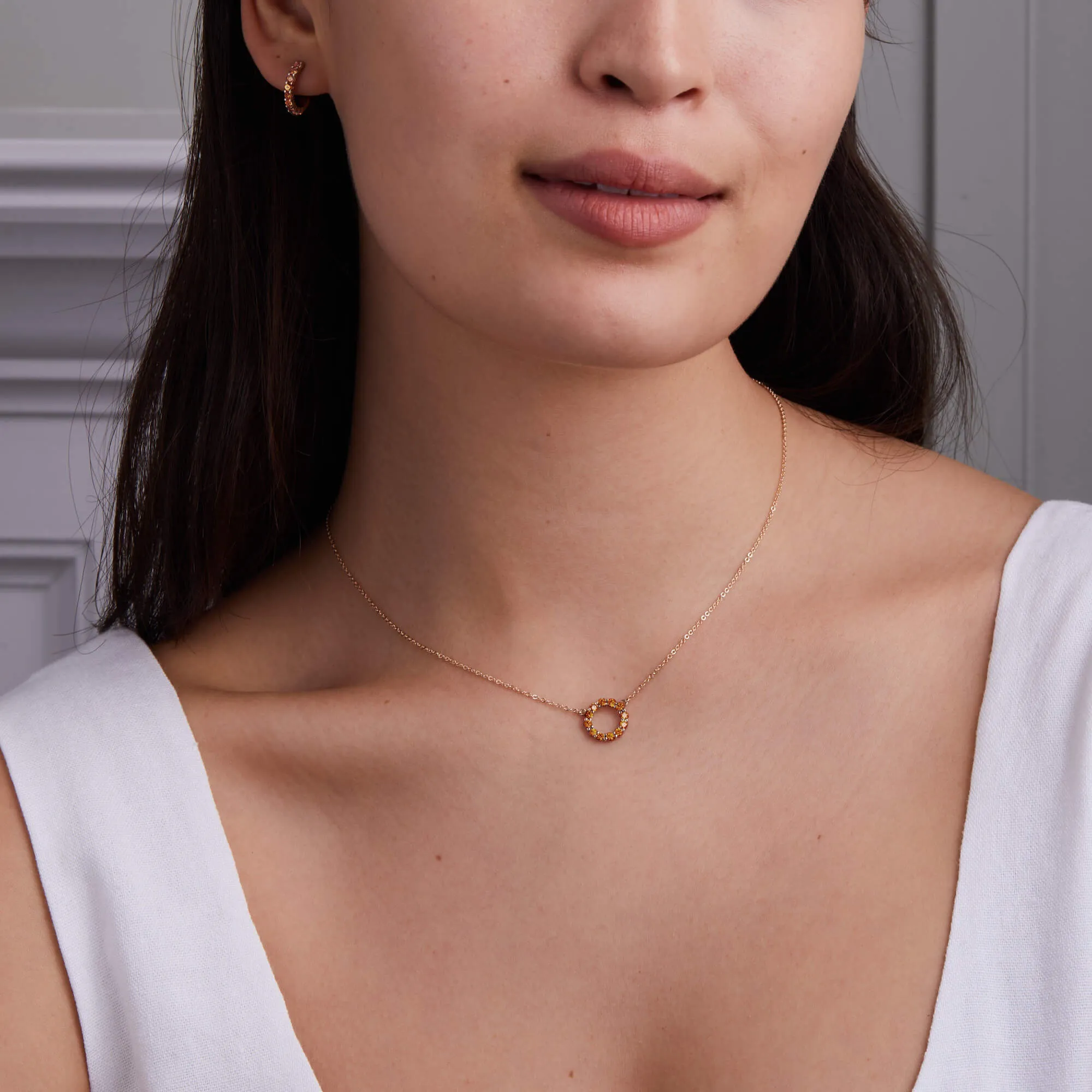 Rosecliff Small Circle Citrine Necklace and Huggie Hoop Earrings Set in 14k Gold (November) sold by Haverhill product image thumbnail 2