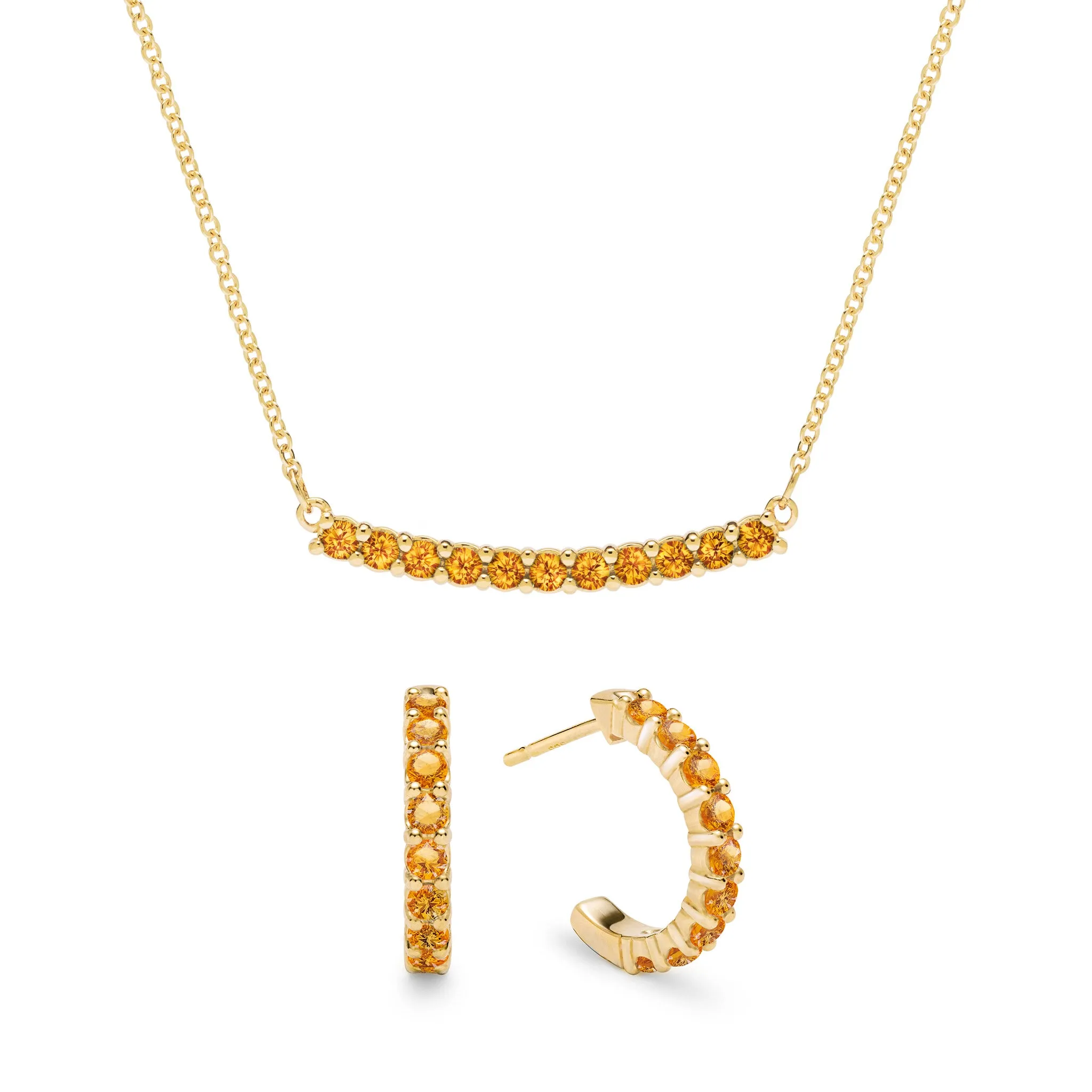 Rosecliff Citrine Bar Necklace and Huggie Hoop Earrings Set in 14k Gold (November) sold by Haverhill