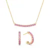 Rosecliff Pink Sapphire Bar Necklace and Huggie Hoop Earrings Set in 14k Gold (October) sold by Haverhill