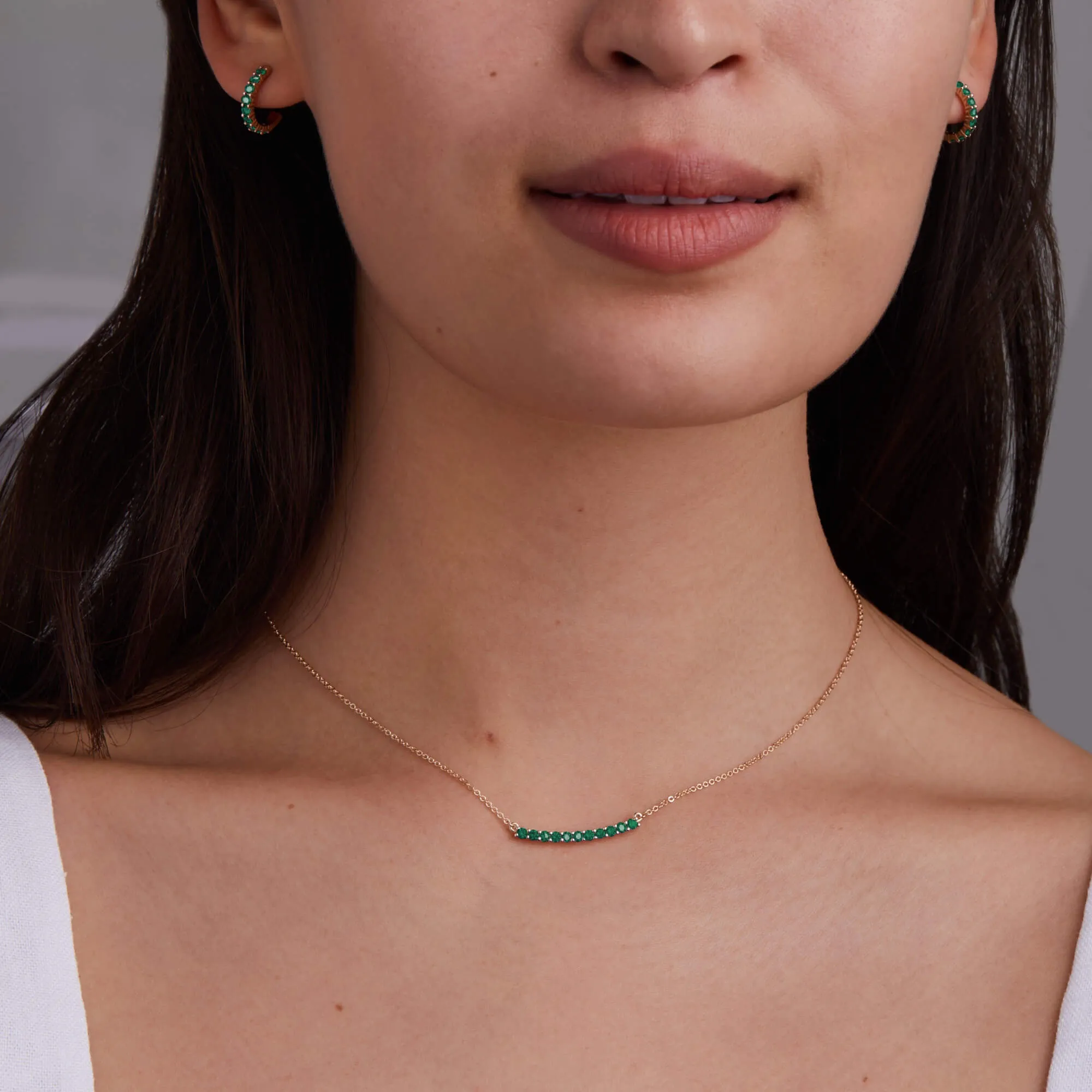 Rosecliff Emerald Bar Necklace and Huggie Hoop Earrings Set in 14k Gold (May) sold by Haverhill product image thumbnail 3