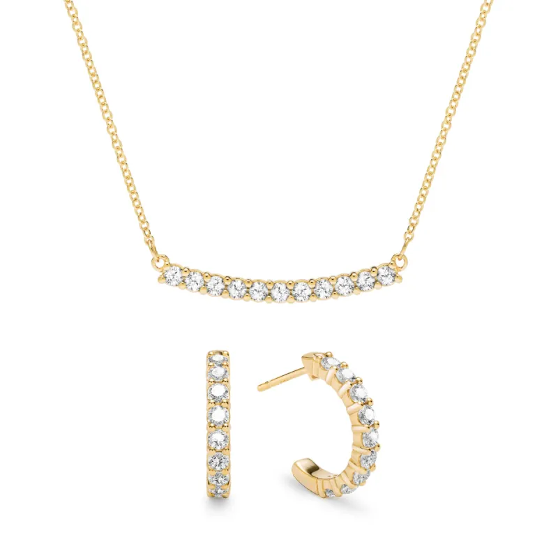 Rosecliff Diamond Bar Necklace and Huggie Hoop Earrings Set in 14k Gold (April) sold by Haverhill