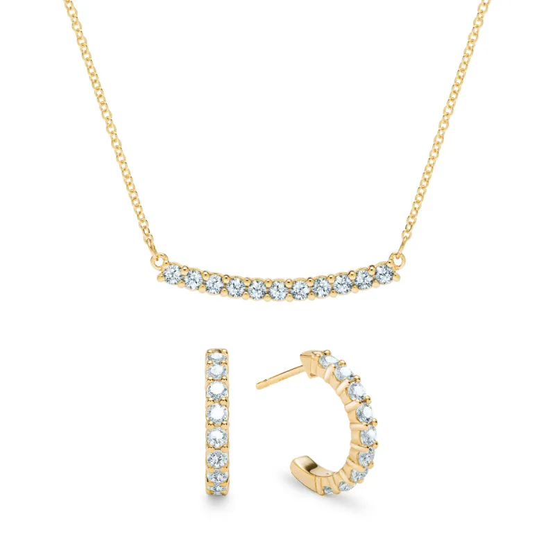 Rosecliff Aquamarine Bar Necklace and Huggie Hoop Earrings Set in 14k Gold (March) sold by Haverhill