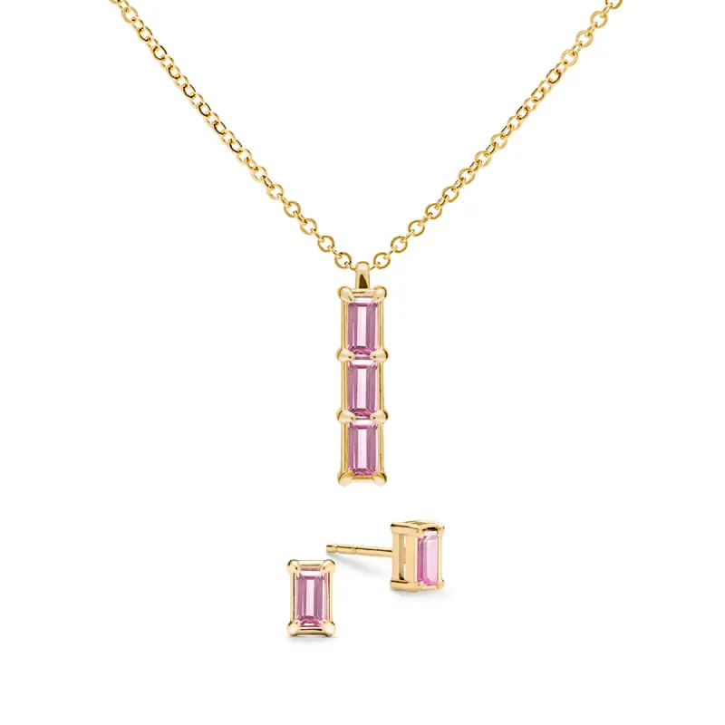 Providence 3 Pink Sapphire Pendant and Stud Earrings Set in 14k Gold (October) sold by Haverhill
