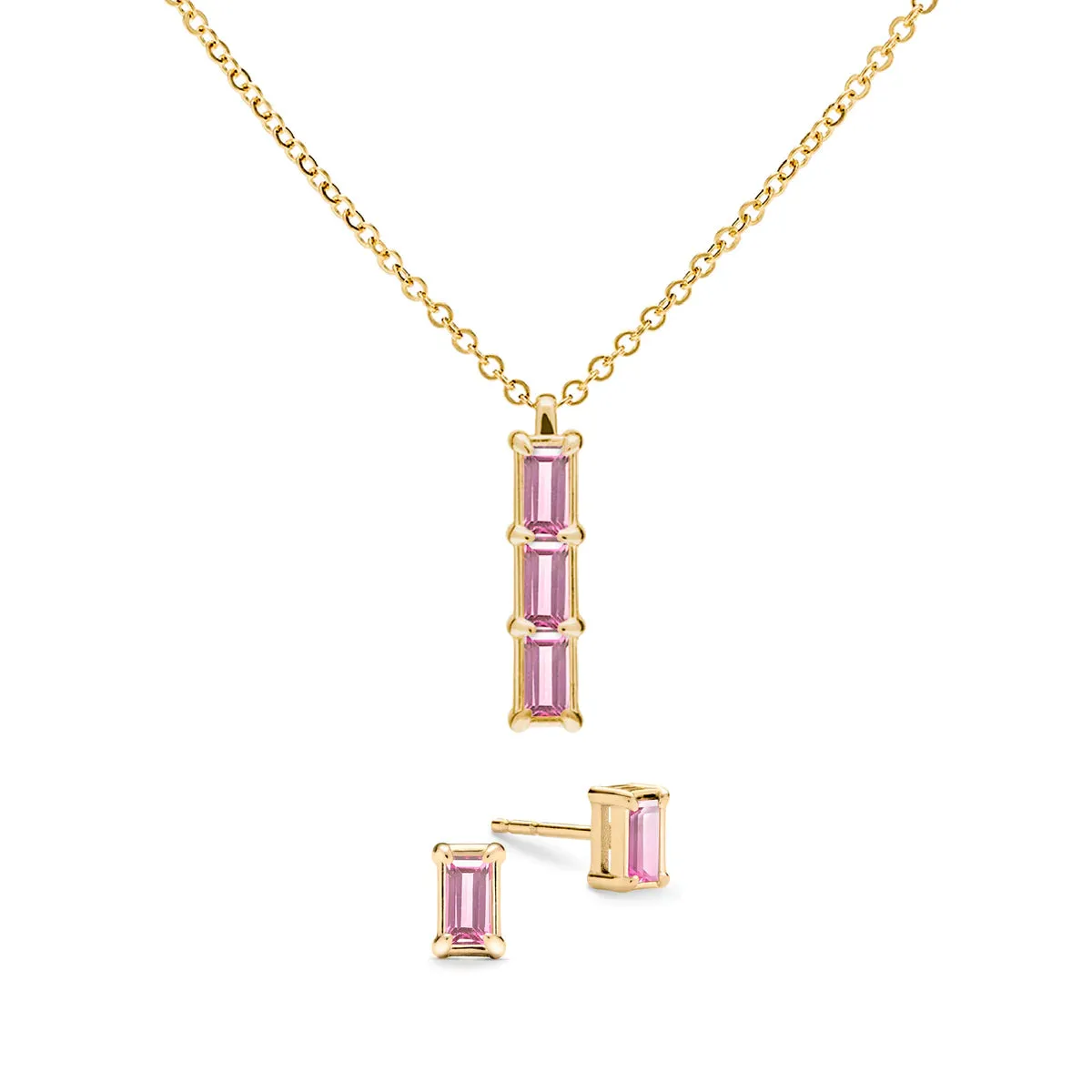Providence 3 Pink Sapphire Pendant and Stud Earrings Set in 14k Gold (October) sold by Haverhill
