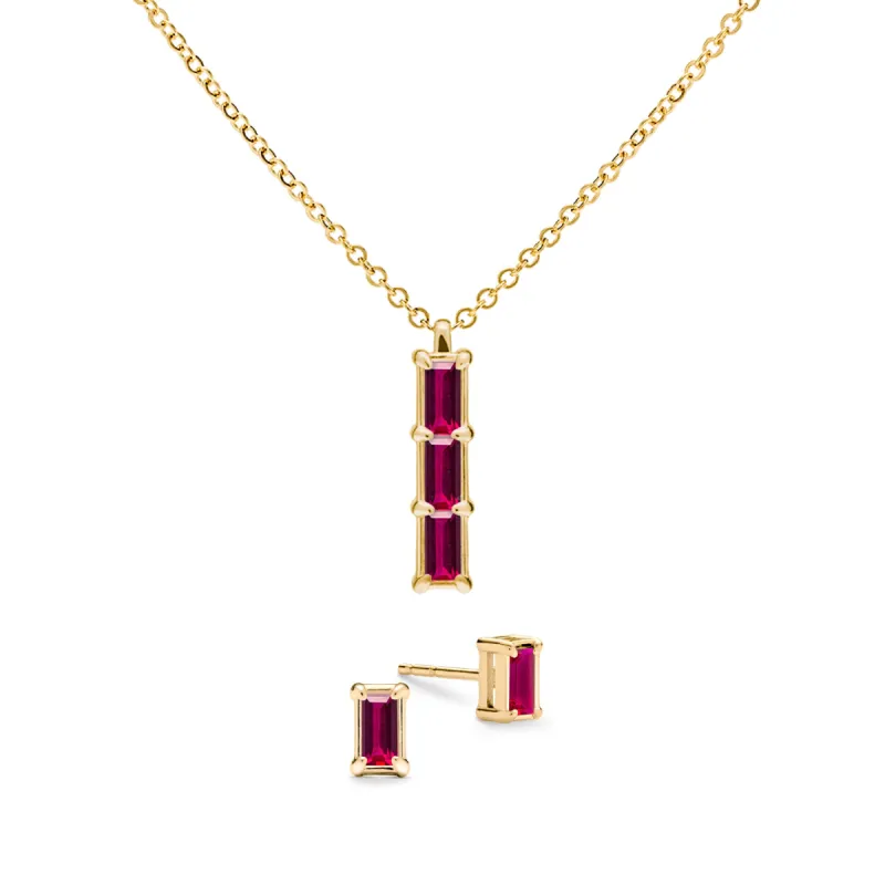 Providence 3 Ruby Pendant and Stud Earrings Set in 14k Gold (July) sold by Haverhill