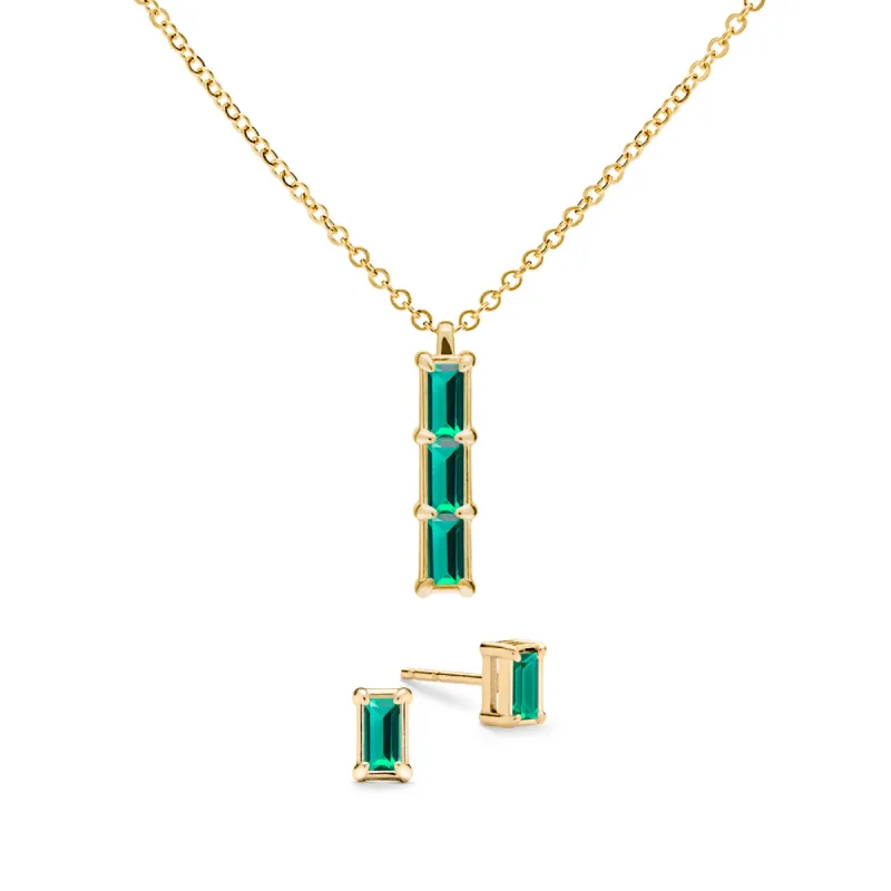 Providence 3 Emerald Pendant and Stud Earrings Set in 14k Gold (May) sold by Haverhill