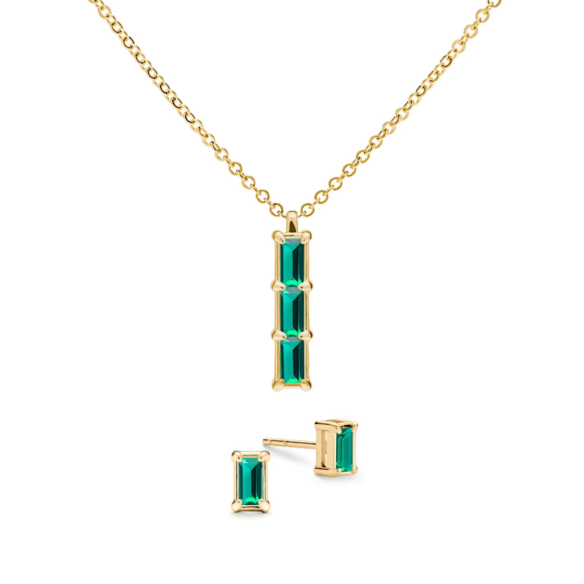 Providence 3 Emerald Pendant and Stud Earrings Set in 14k Gold (May) sold by Haverhill