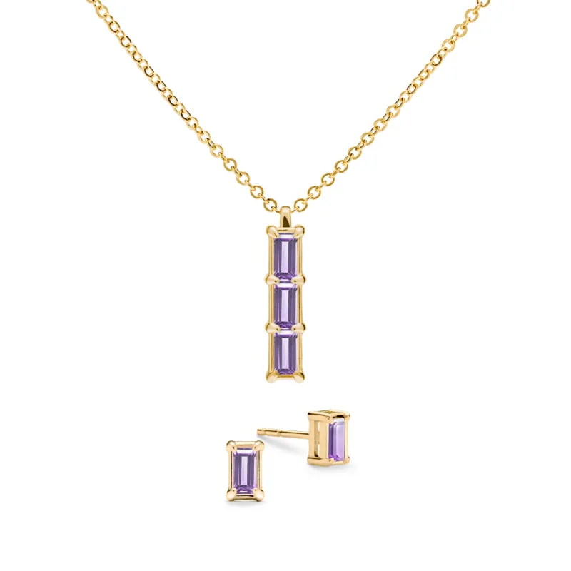 Providence 3 Amethyst Pendant and Stud Earrings Set in 14k Gold (February) sold by Haverhill