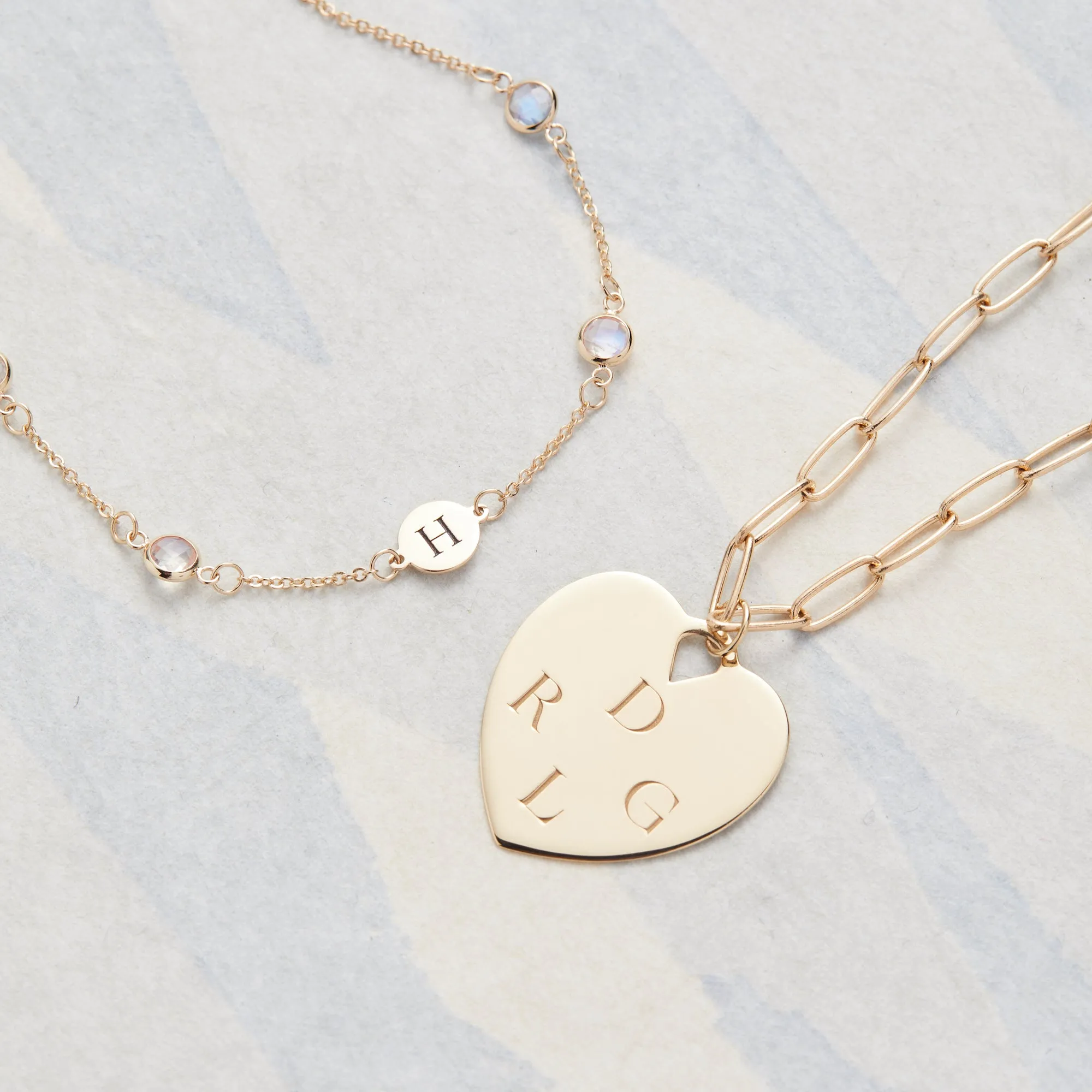 Engravable Large Flat Heart Pendant with ADELAIDE Chain in 14k Gold sold by Haverhill product image thumbnail 3