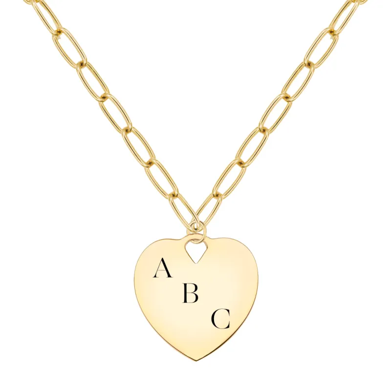Engravable Large Flat Heart Pendant with ADELAIDE Chain in 14k Gold sold by Haverhill