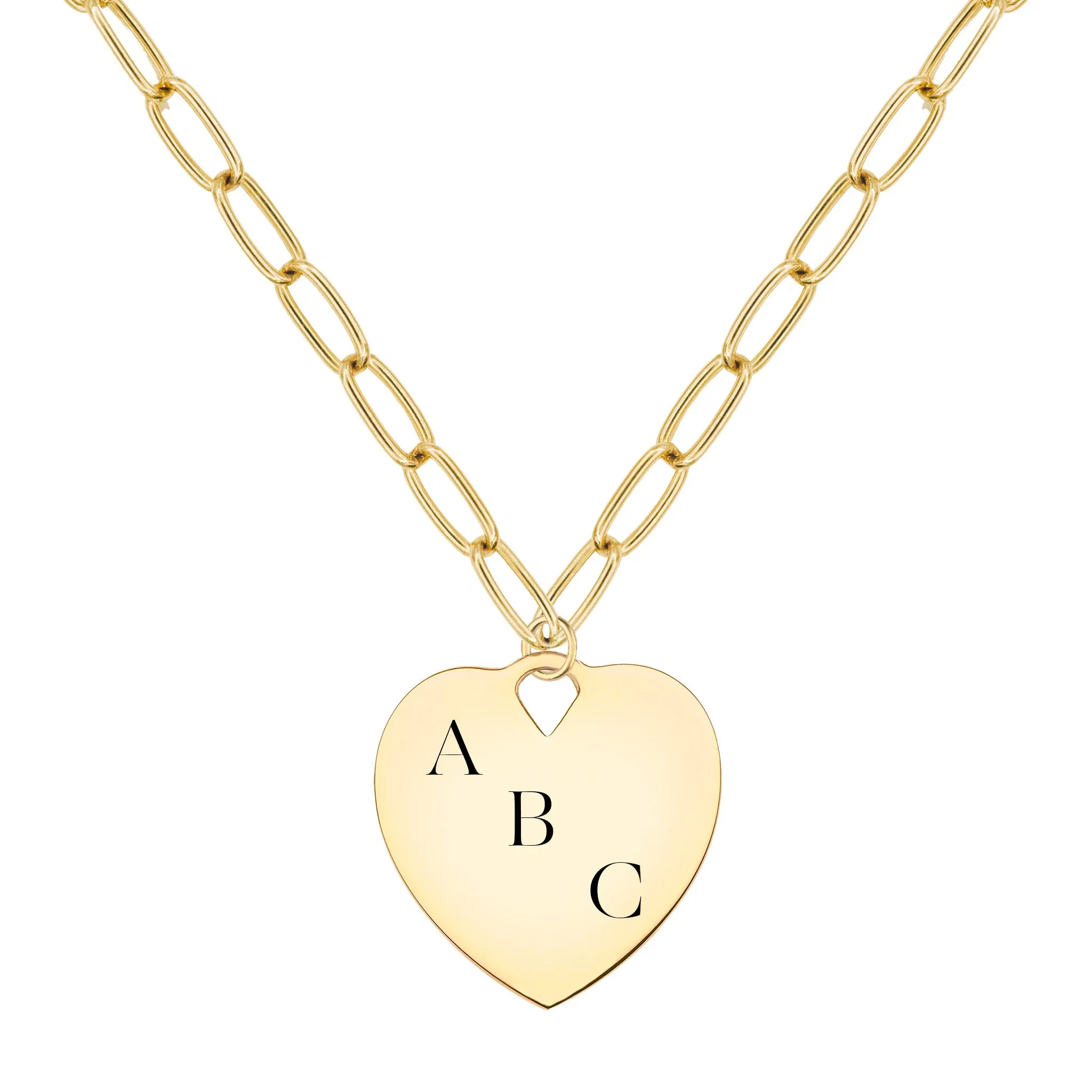 Engravable Large Flat Heart Pendant with ADELAIDE Chain in 14k Gold sold by Haverhill