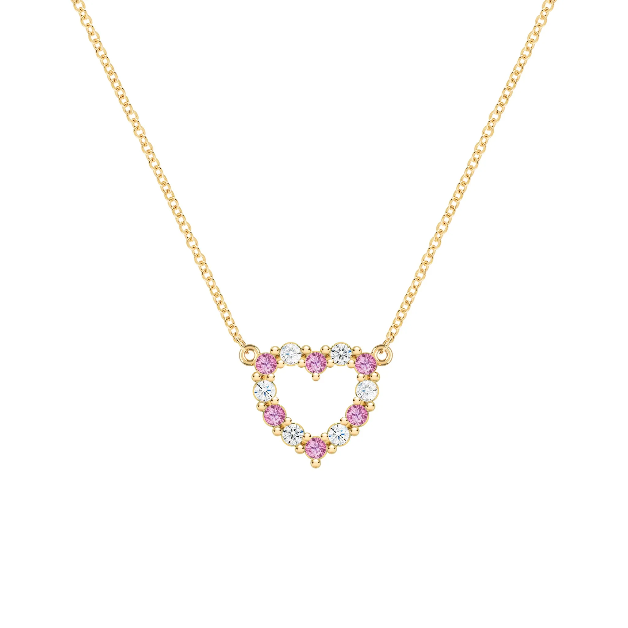 Rosecliff Small Heart Diamond & Pink Sapphire Necklace in 14k Gold (October) sold by Haverhill