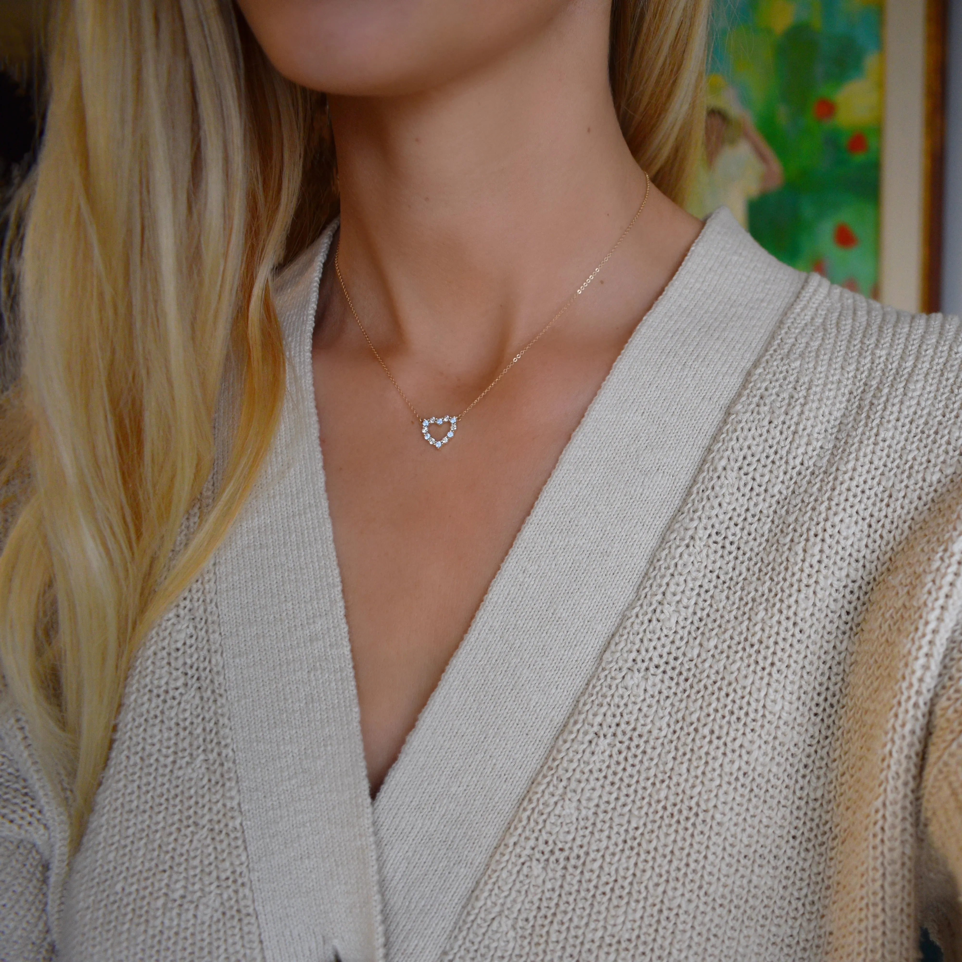 Rosecliff Small Heart Diamond & Aquamarine Necklace in 14k Gold (March) sold by Haverhill product image thumbnail 2