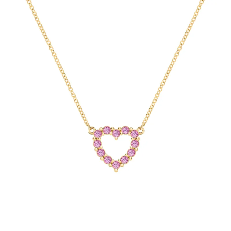 Rosecliff Small Heart Pink Sapphire Necklace in 14k Gold (October) sold by Haverhill
