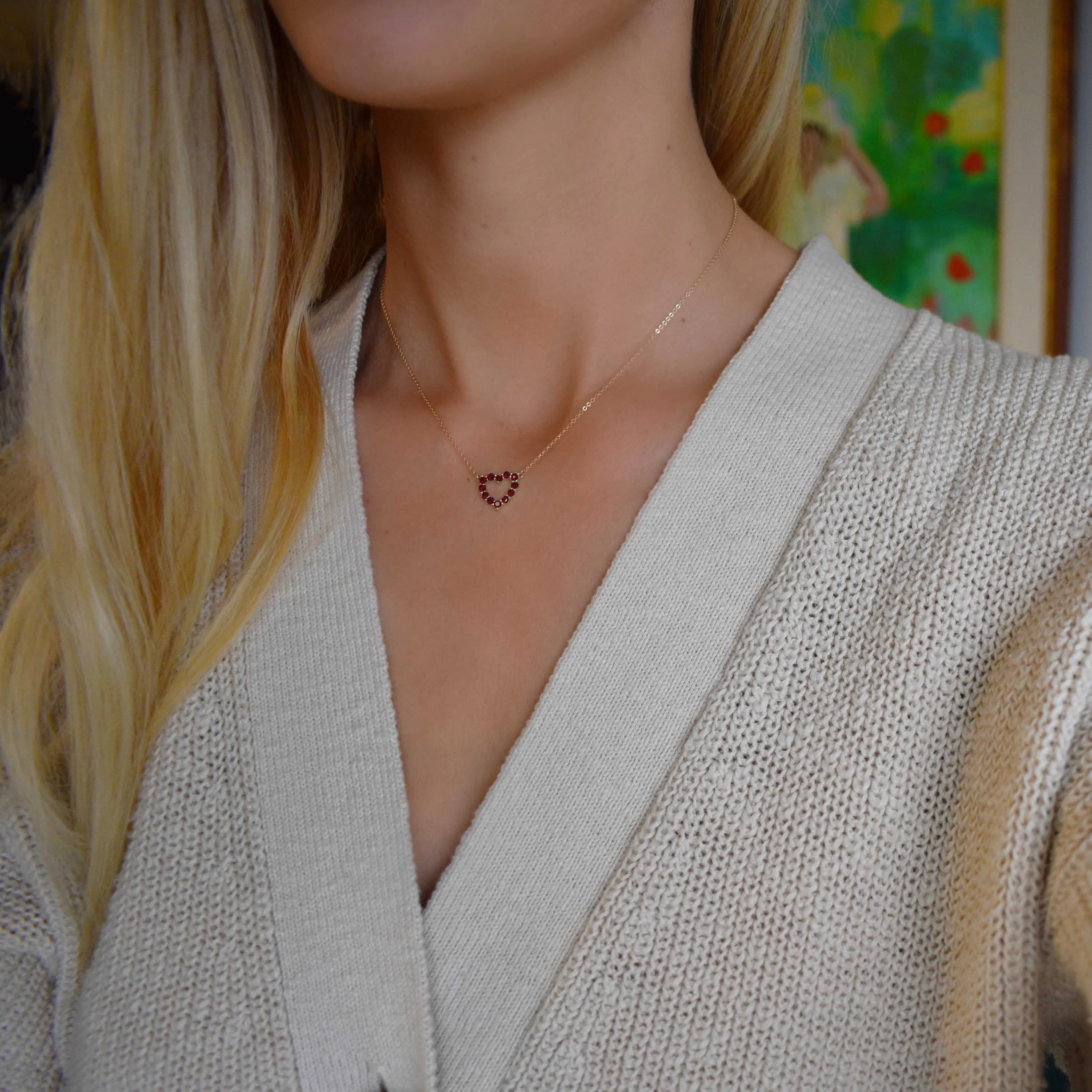 Rosecliff Small Heart Garnet Necklace in 14k Gold (January) sold by Haverhill product image thumbnail 2