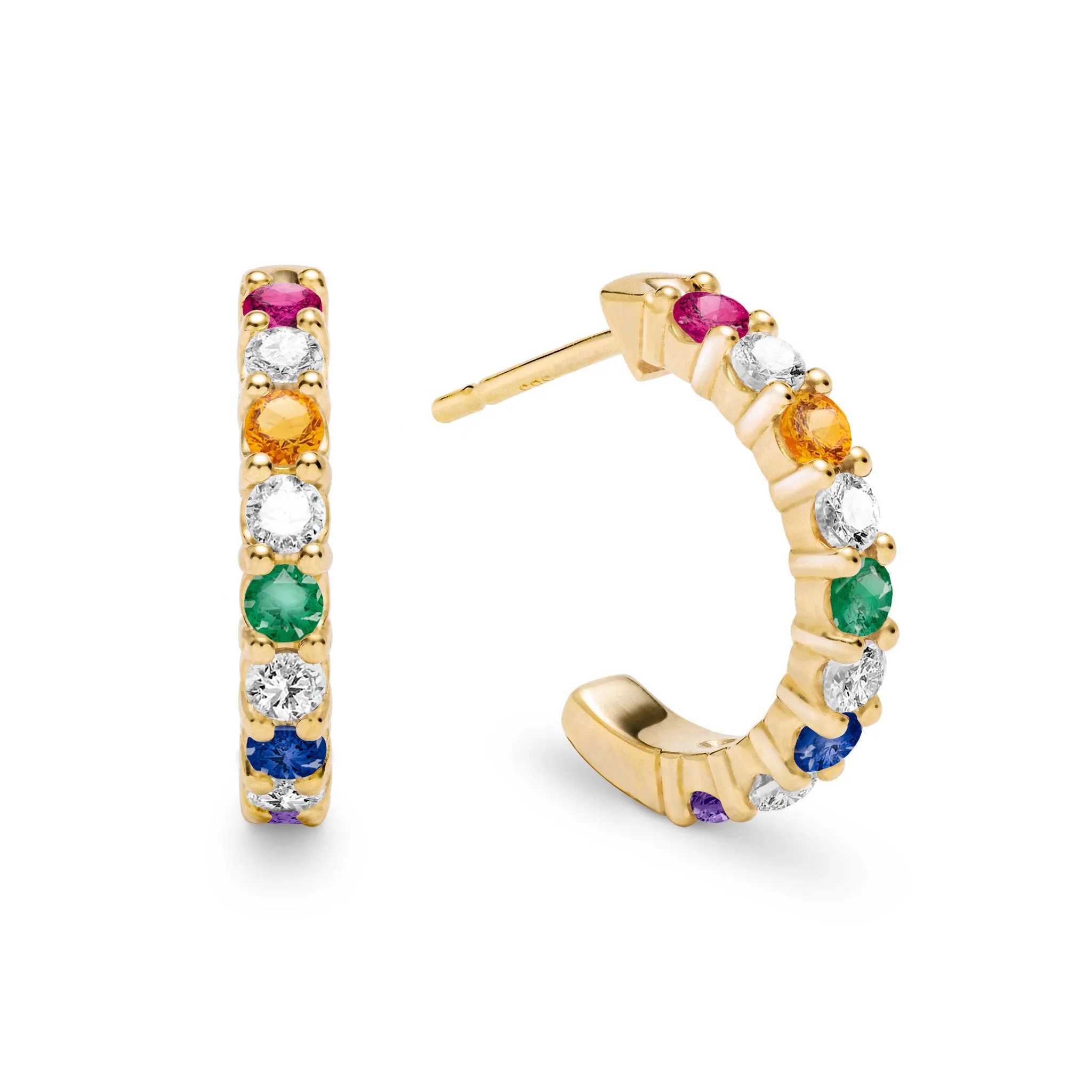 Rainbow Rosecliff Huggie Hoop Earrings with Diamonds in 14k Gold sold by Haverhill
