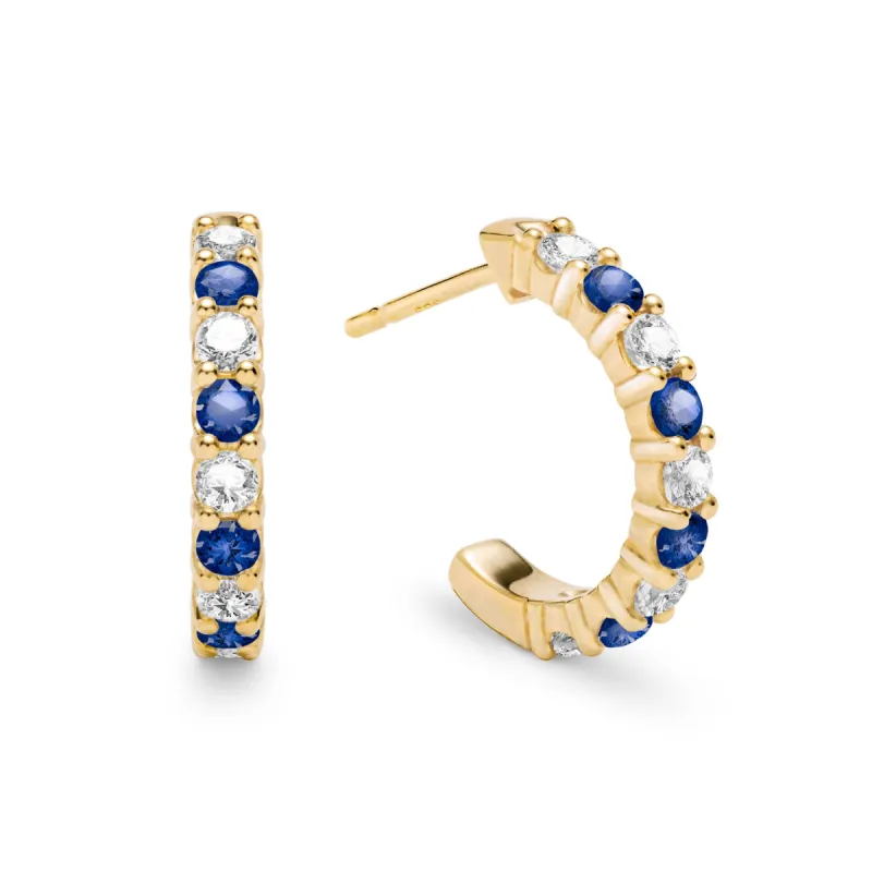 Rosecliff Diamond & Sapphire Huggie Hoop Earrings in 14k Gold (September) sold by Haverhill
