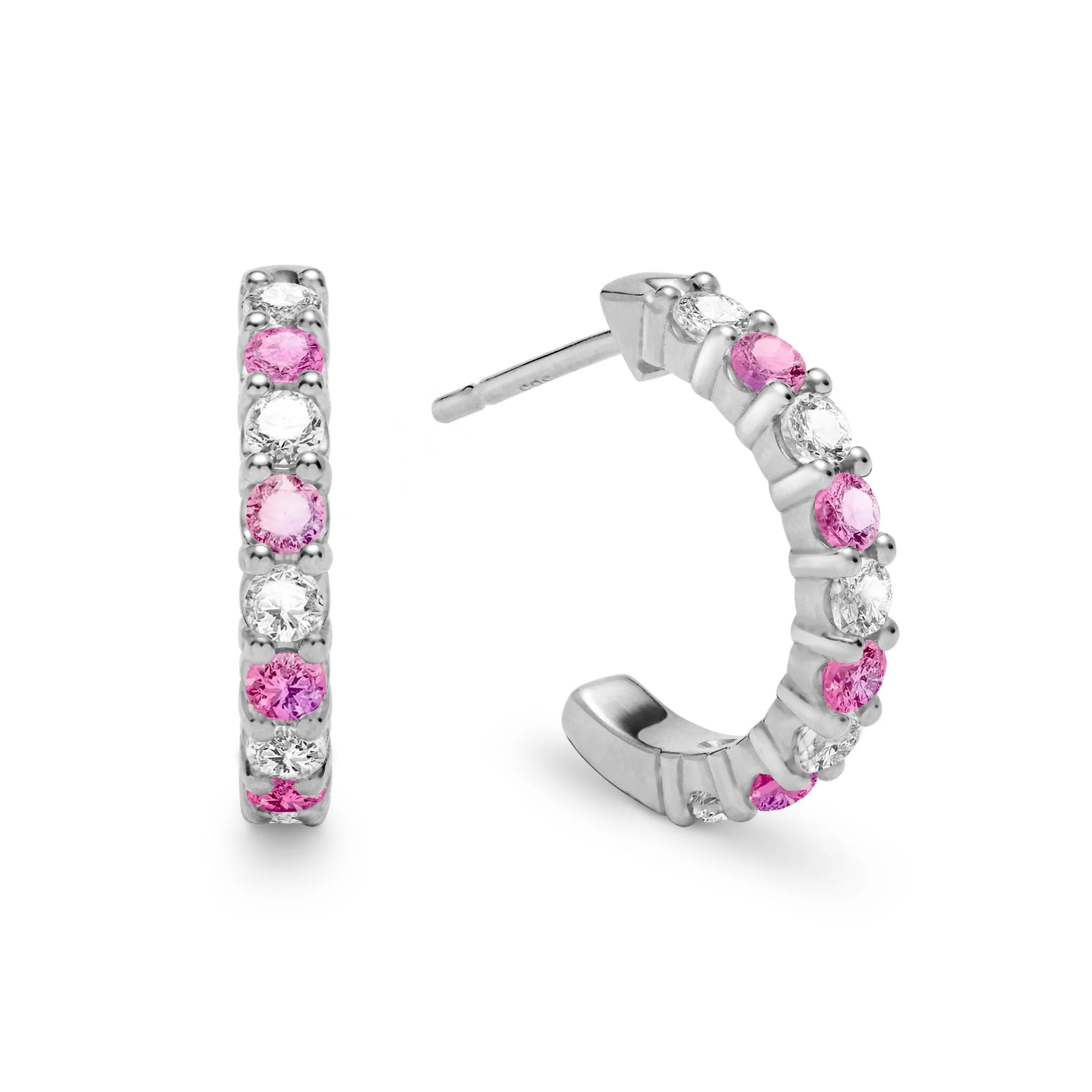 Rosecliff Diamond & Pink Sapphire Huggie Hoop Earrings in 14k Gold (October) sold by Haverhill product image thumbnail 5