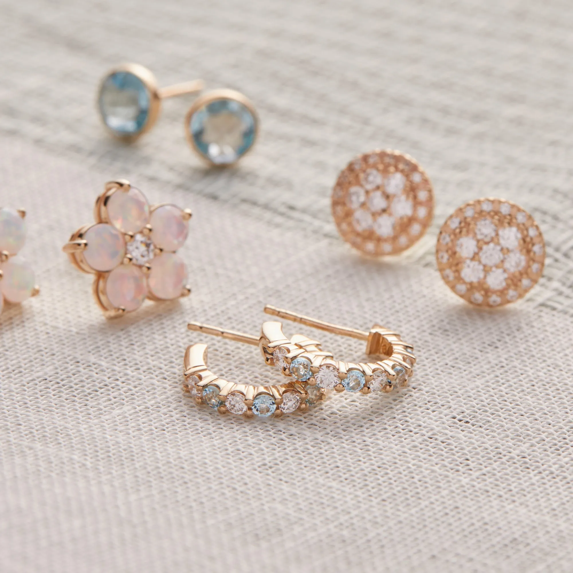 Rosecliff Diamond & Nantucket Blue Topaz Huggie Hoop Earrings in 14k Gold (December) sold by Haverhill product image thumbnail 3