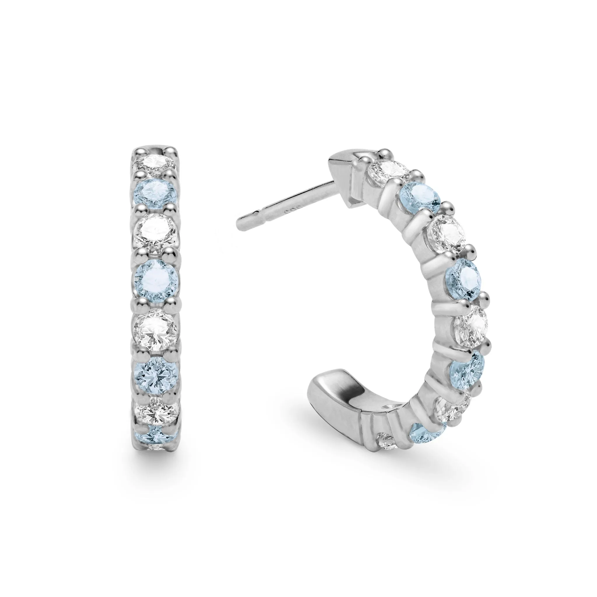 Rosecliff Diamond & Nantucket Blue Topaz Huggie Hoop Earrings in 14k Gold (December) sold by Haverhill product image thumbnail 5