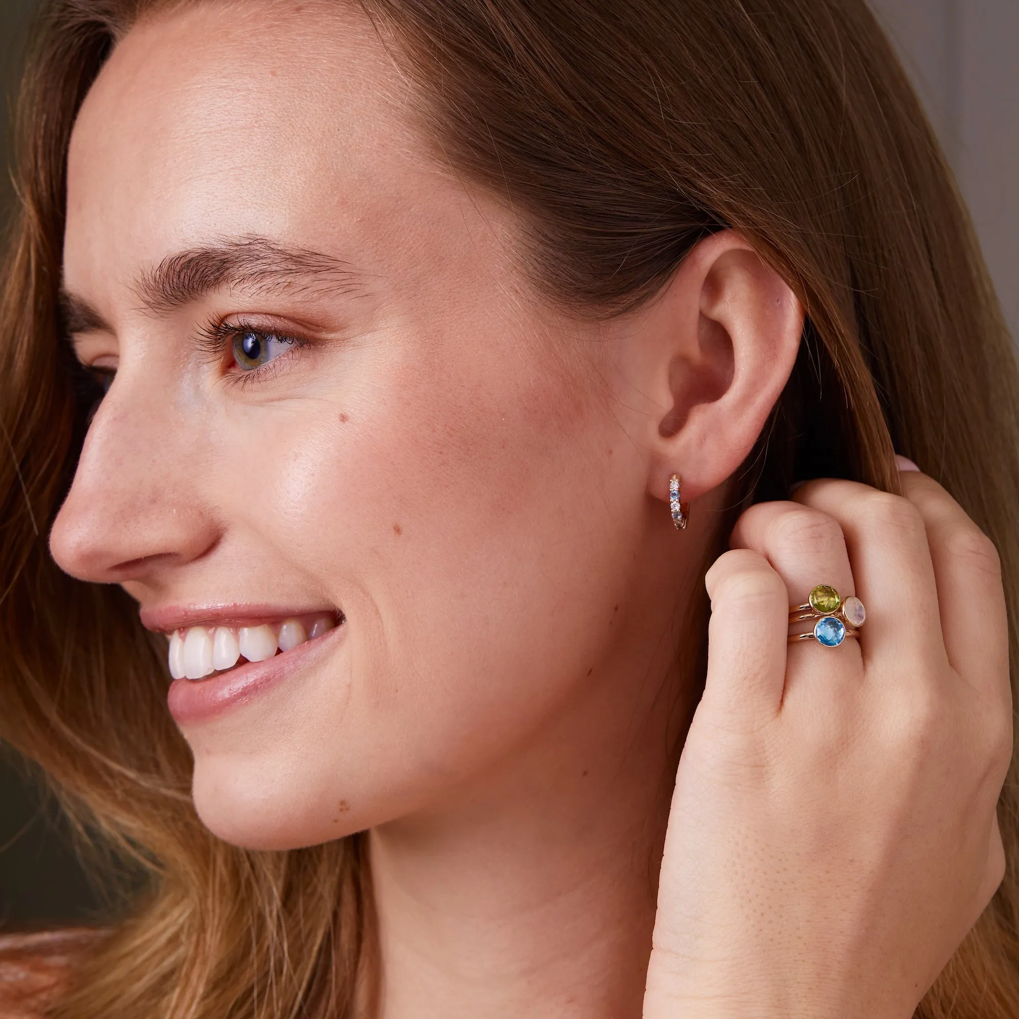 Rosecliff Diamond & Nantucket Blue Topaz Huggie Hoop Earrings in 14k Gold (December) sold by Haverhill product image thumbnail 2