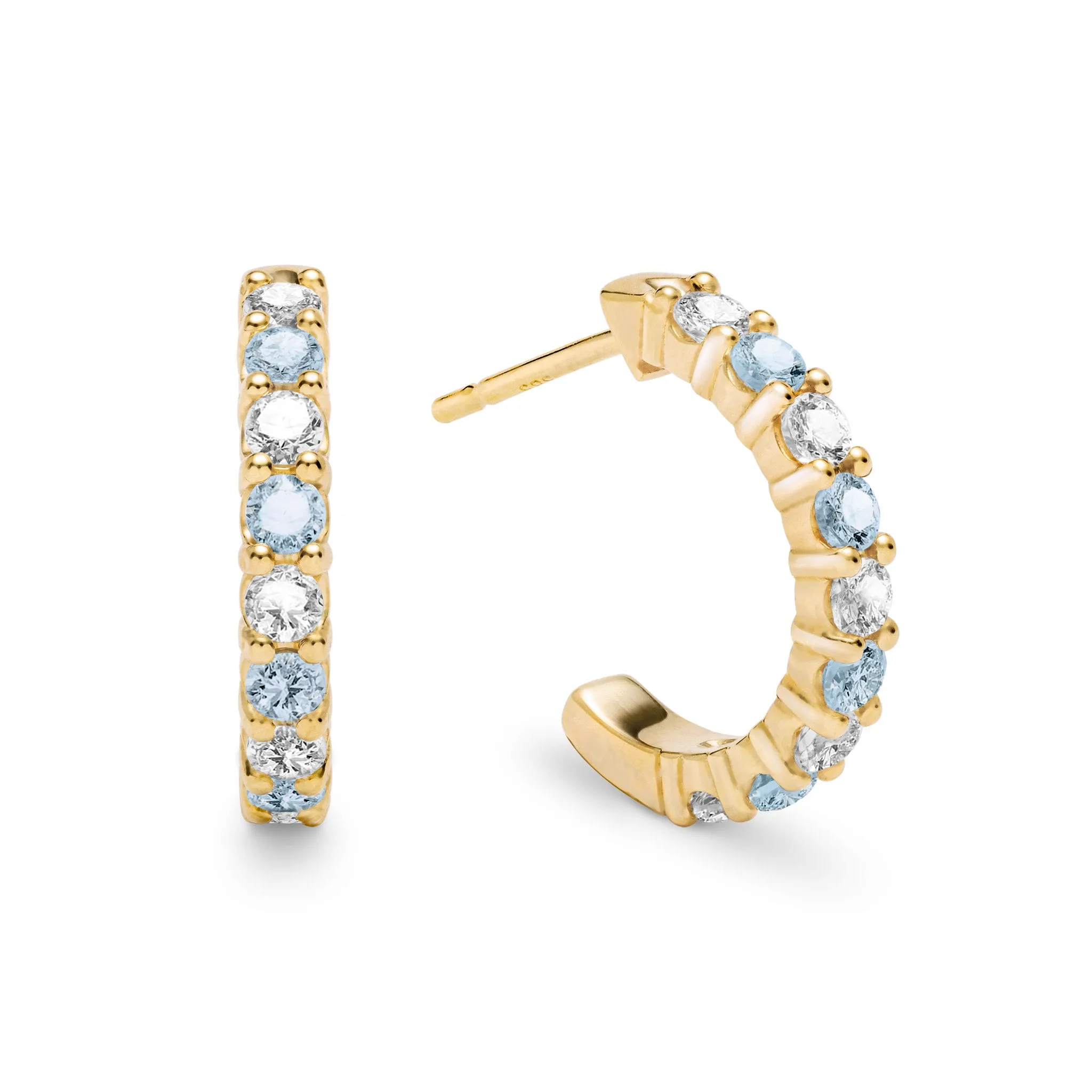 Rosecliff Diamond & Nantucket Blue Topaz Huggie Hoop Earrings in 14k Gold (December) sold by Haverhill
