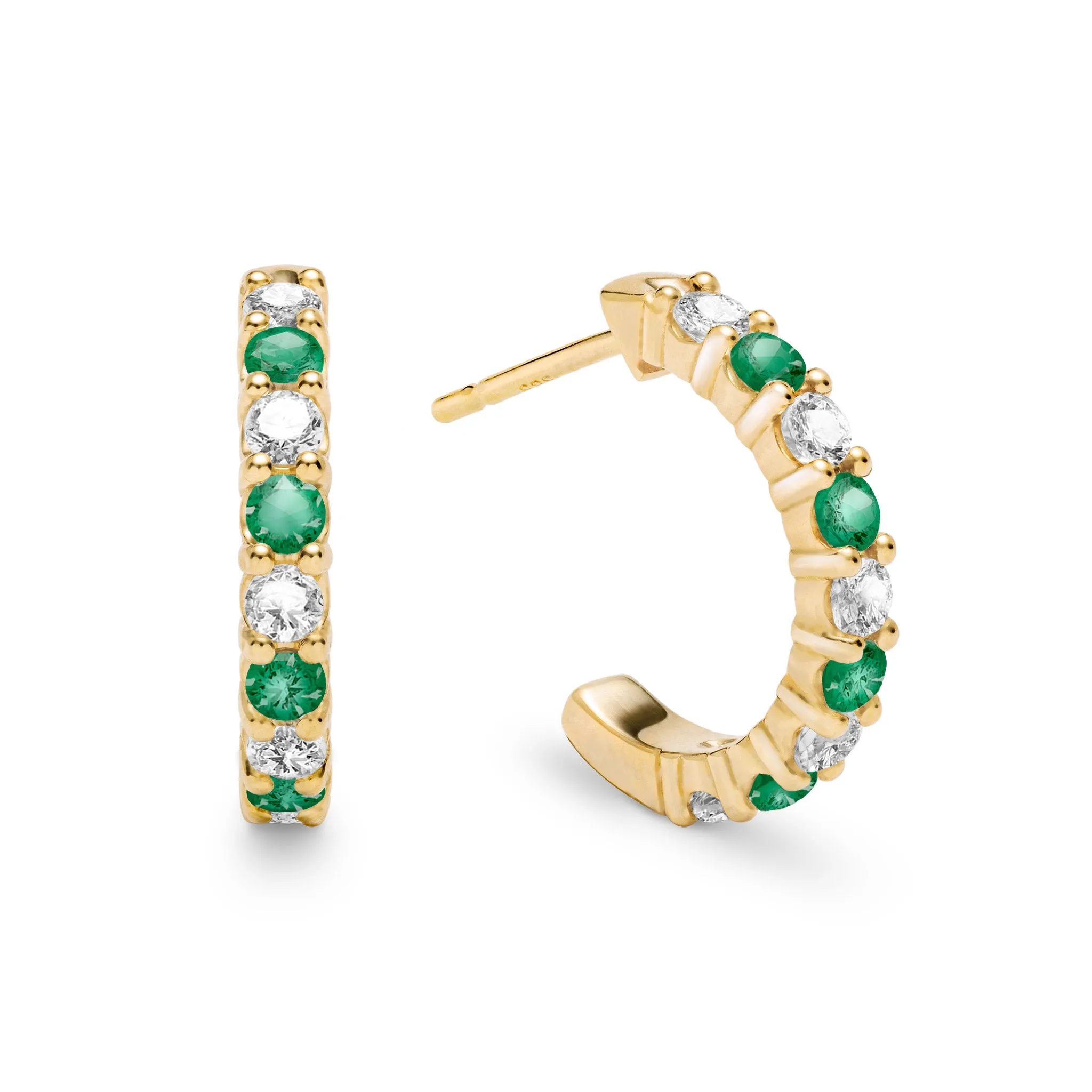 Rosecliff Diamond & Emerald Huggie Hoop Earrings in 14k Gold (May) sold by Haverhill