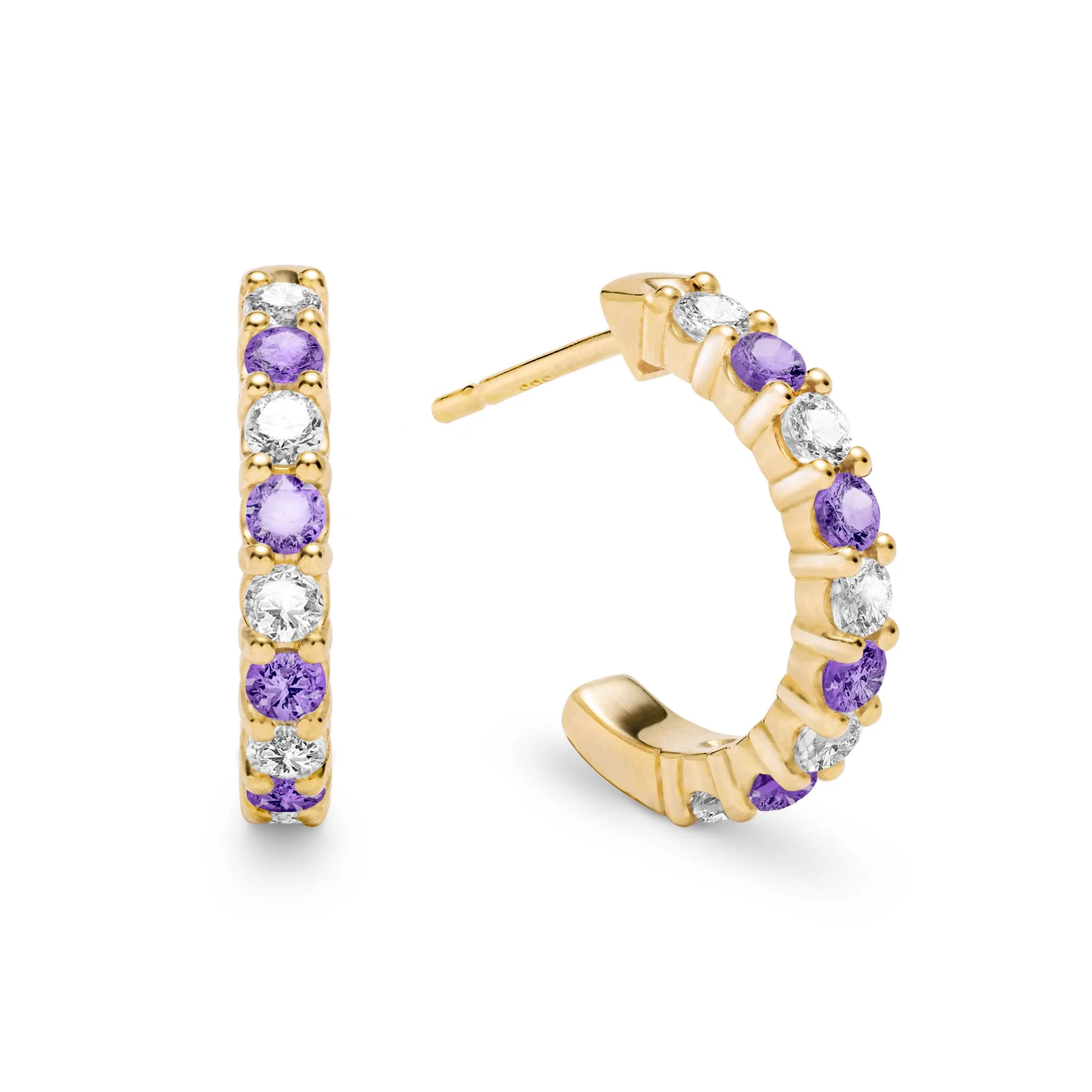 Rosecliff Diamond & Amethyst Huggie Hoop Earrings in 14k Gold (February) sold by Haverhill